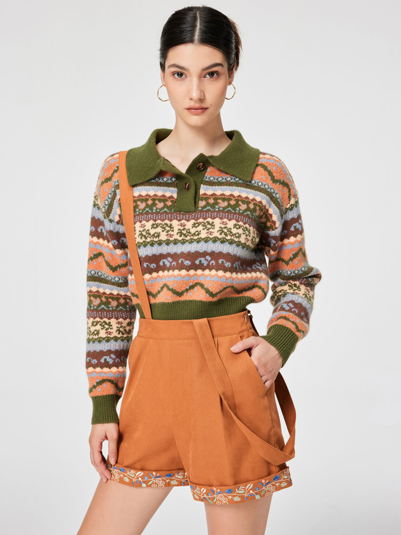 Floral Striped Collar Sweater