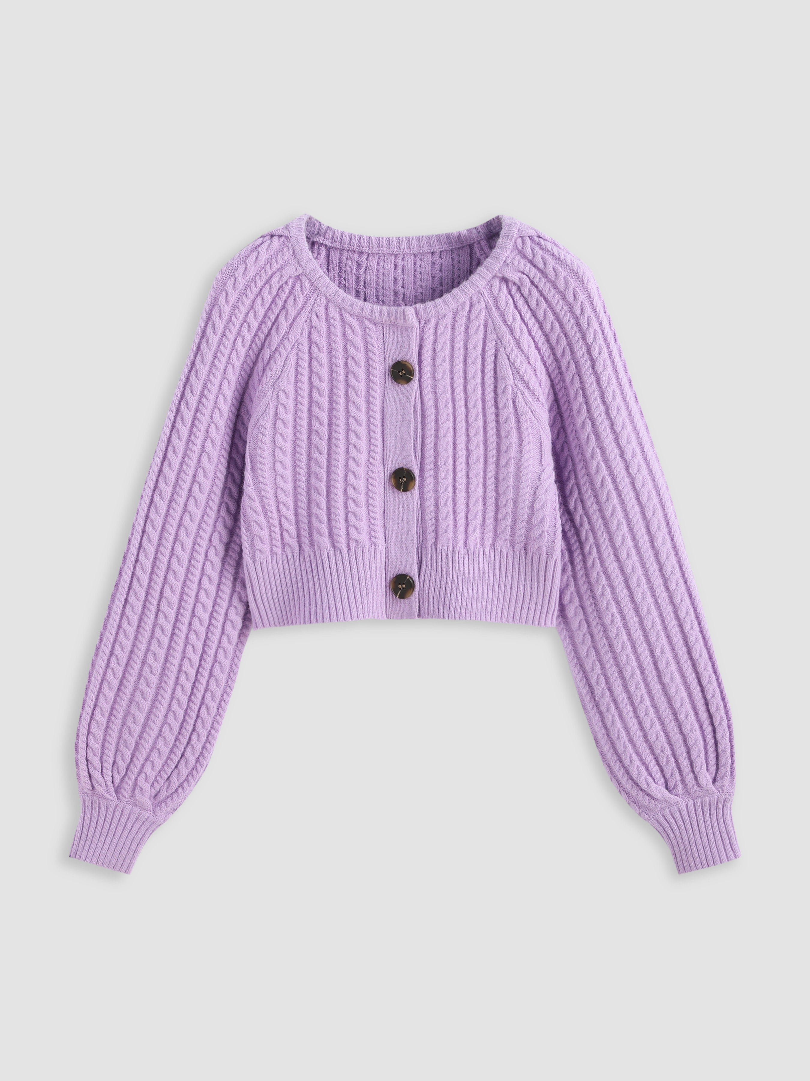Solid Cable Knit Cardigan - Cider