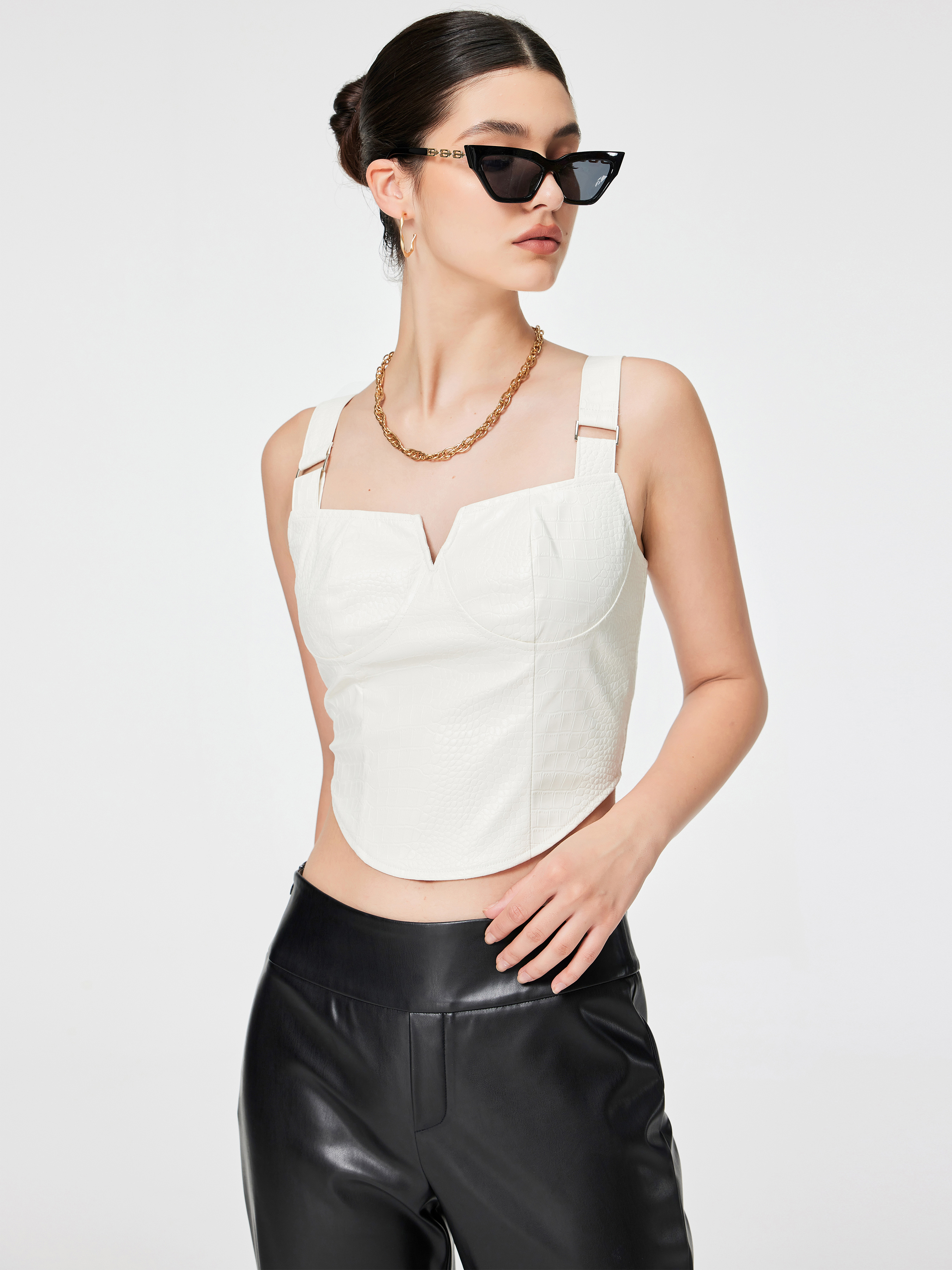 Solid Faux Leather Sleeveless Tank Top - Cider