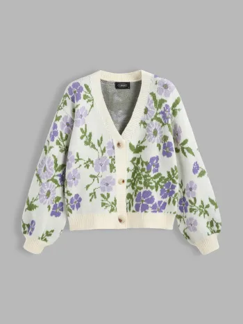 Blumiges Strick-Cardigan für den Garten-Tee
