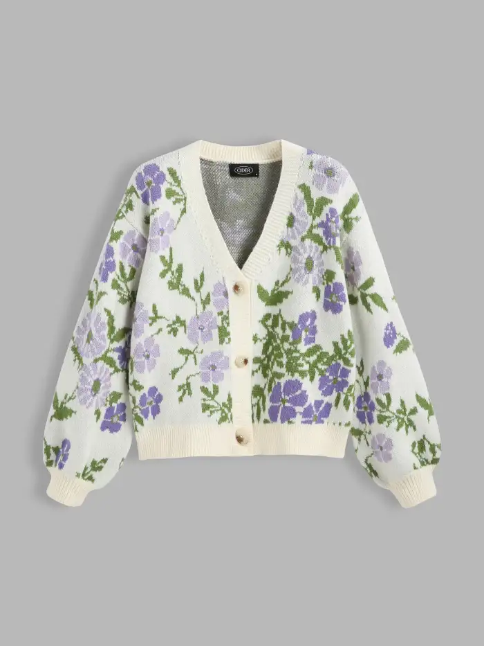 Knit V-neck Solid Bowknot Cardigan