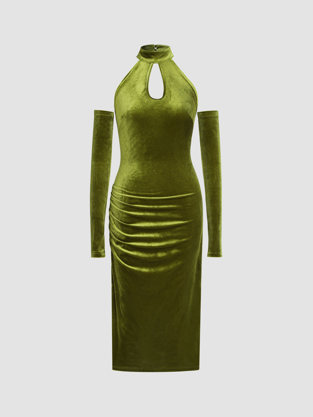 VELVET HALTER SEXY WAIST MIDI DRESS IN NAVY