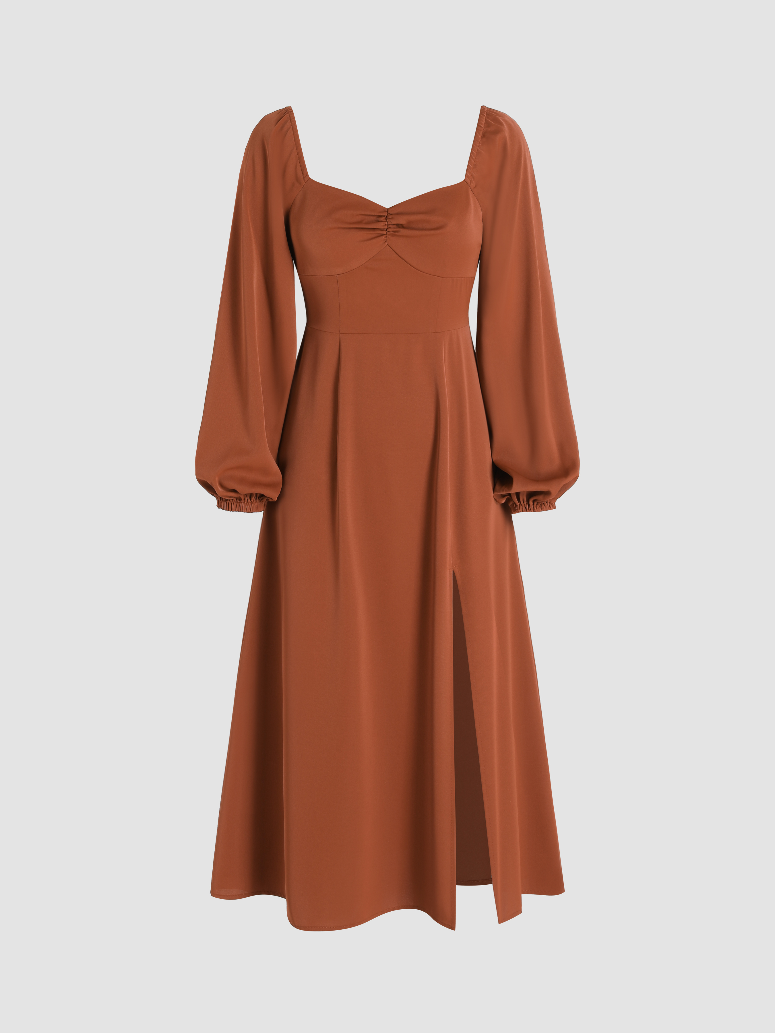 Cowboy Graduation Dress Grad Dresses Western Outfits Woven Solid Ruched Long Sleeve Split Midi Dress For School Date Work