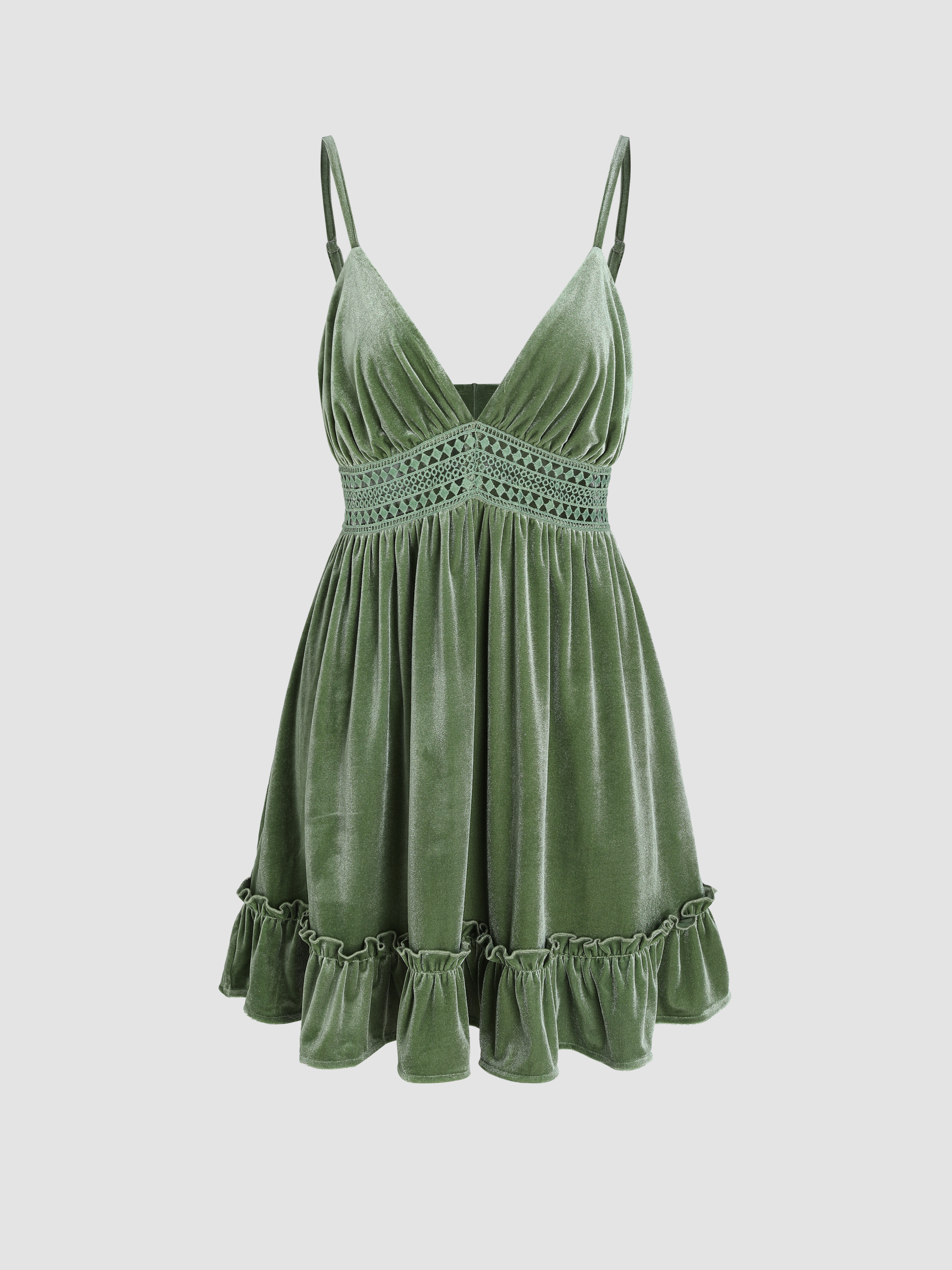 Velvet Solid Velvet Hollow Out Ruffle Mini Dress For Beach Date Wedding ...