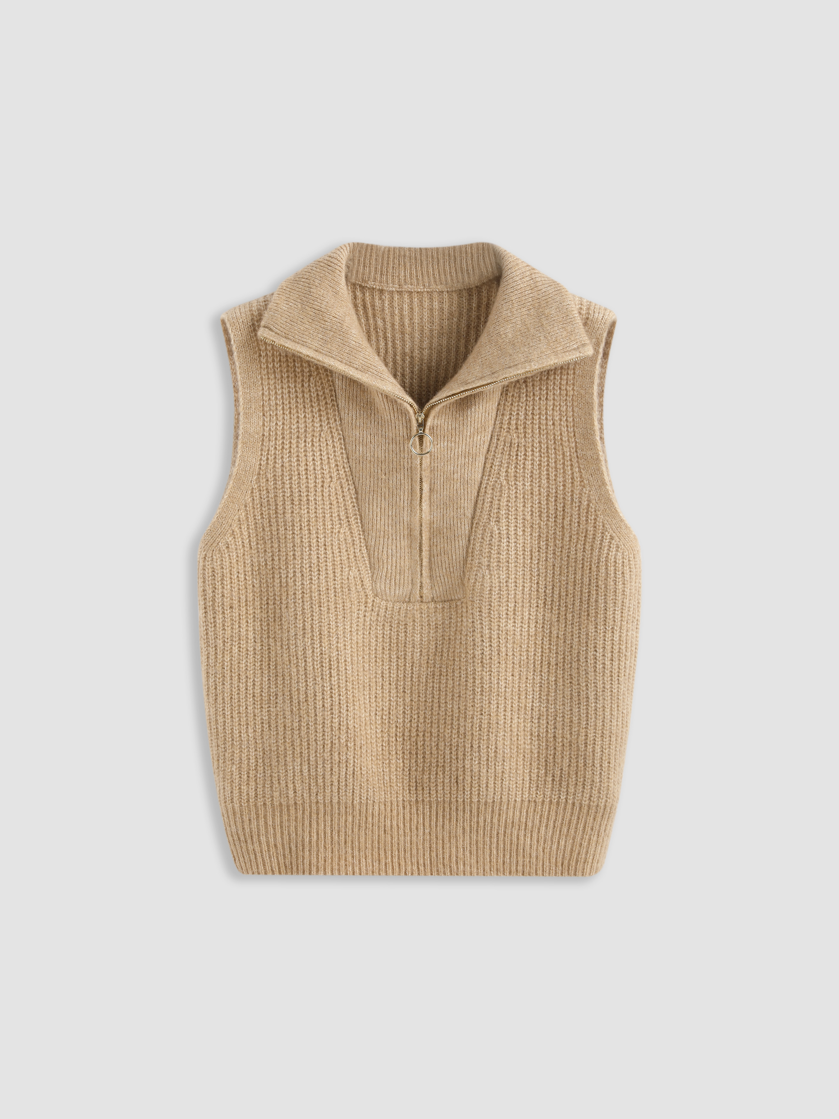 Solid Zip Up Knitted Vest