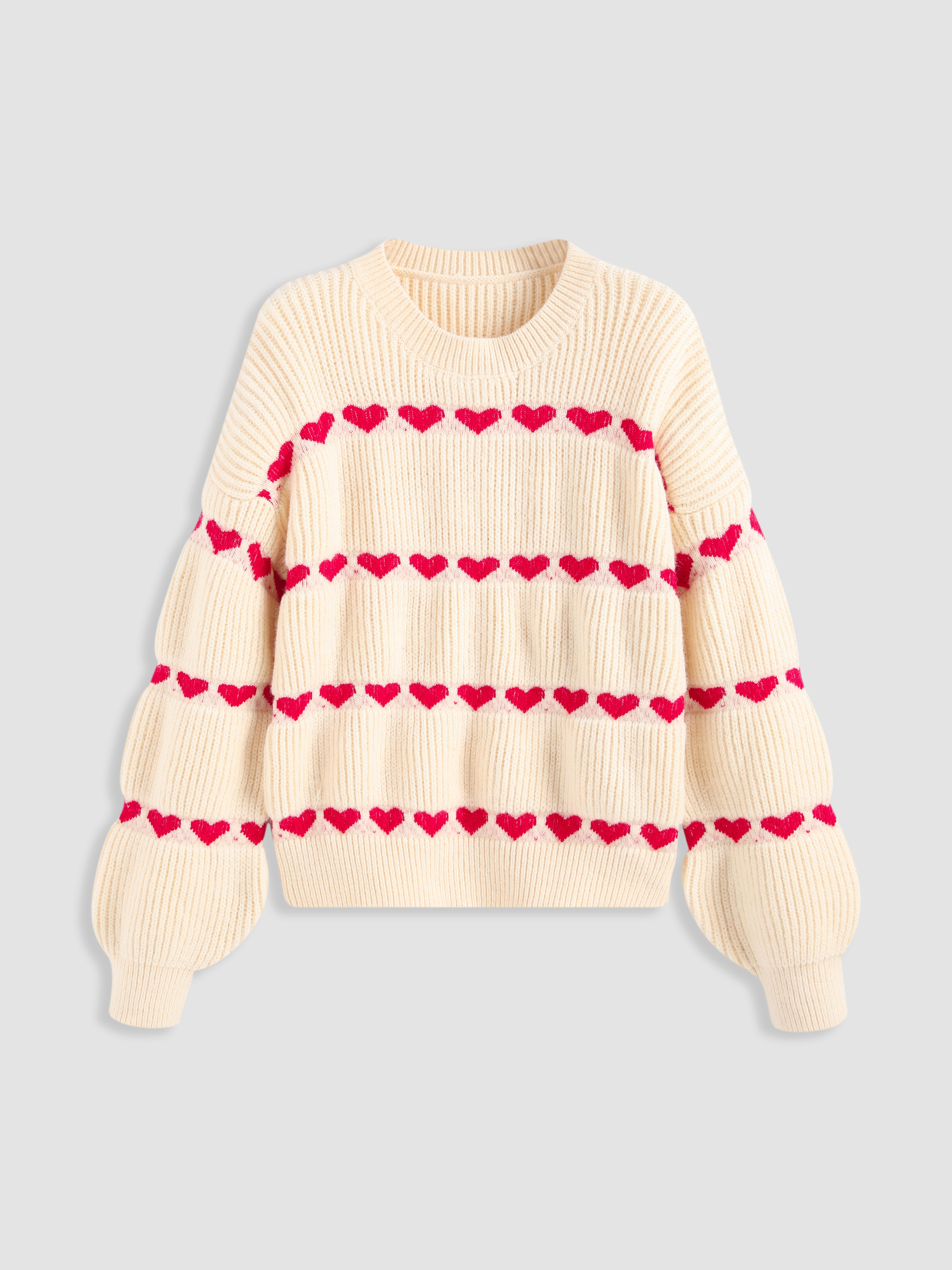 Heart Pattern Long Sleeve Sweater - Cider