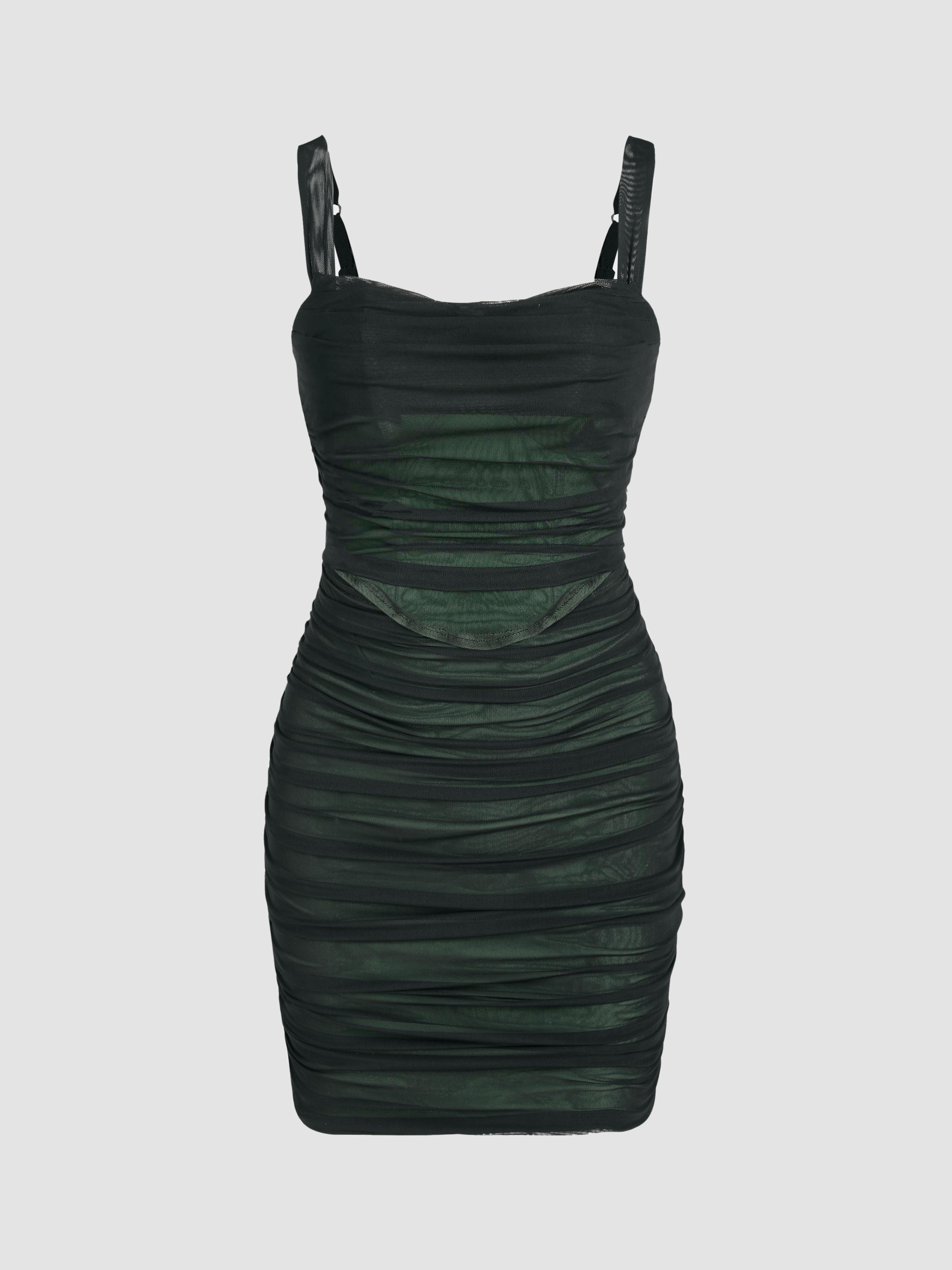 Mesh Cowl Neck Bodycon Mini Dress - Cider