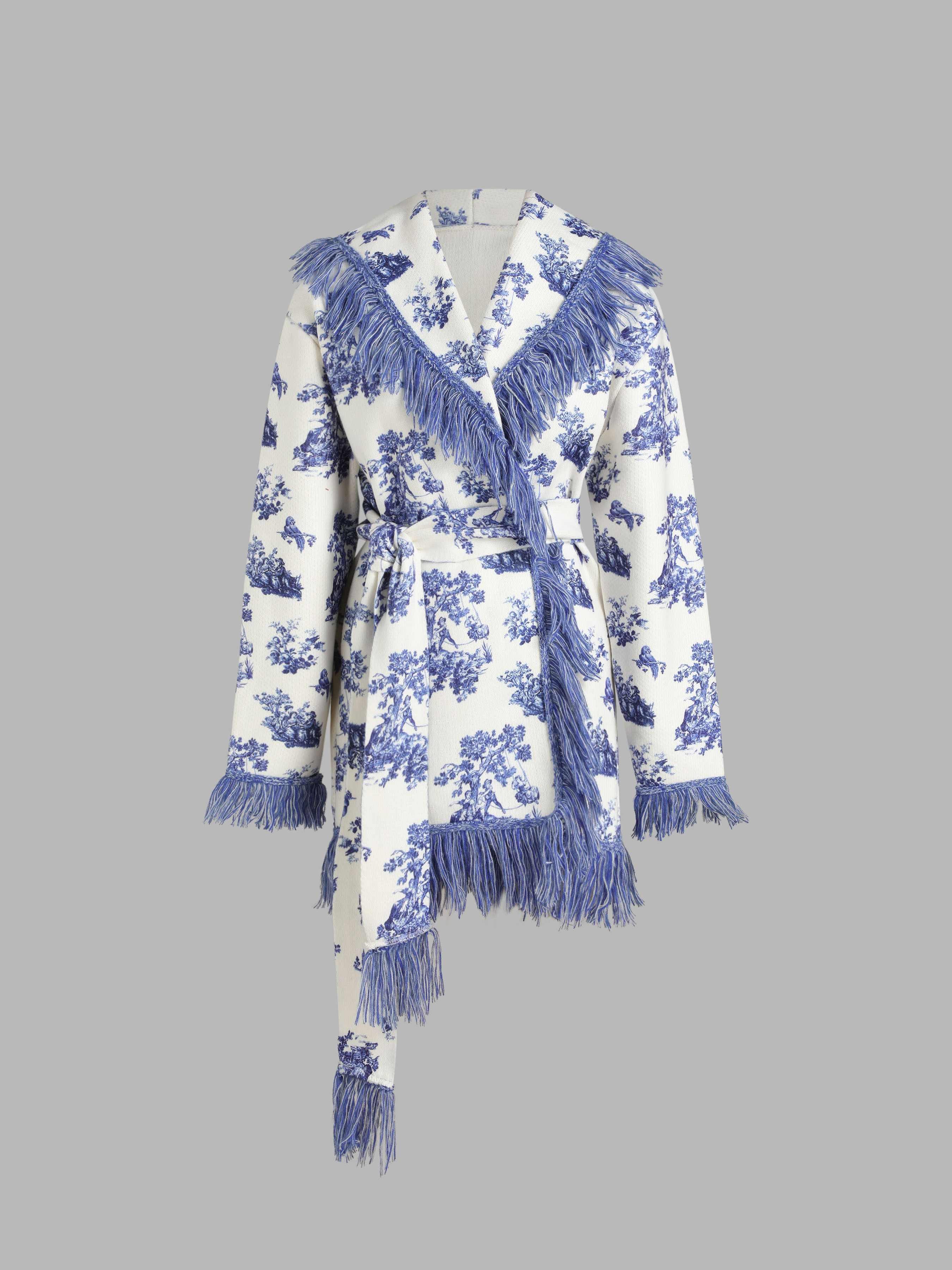 Toile de Jouy Fringe Knitted Cardigan Cider