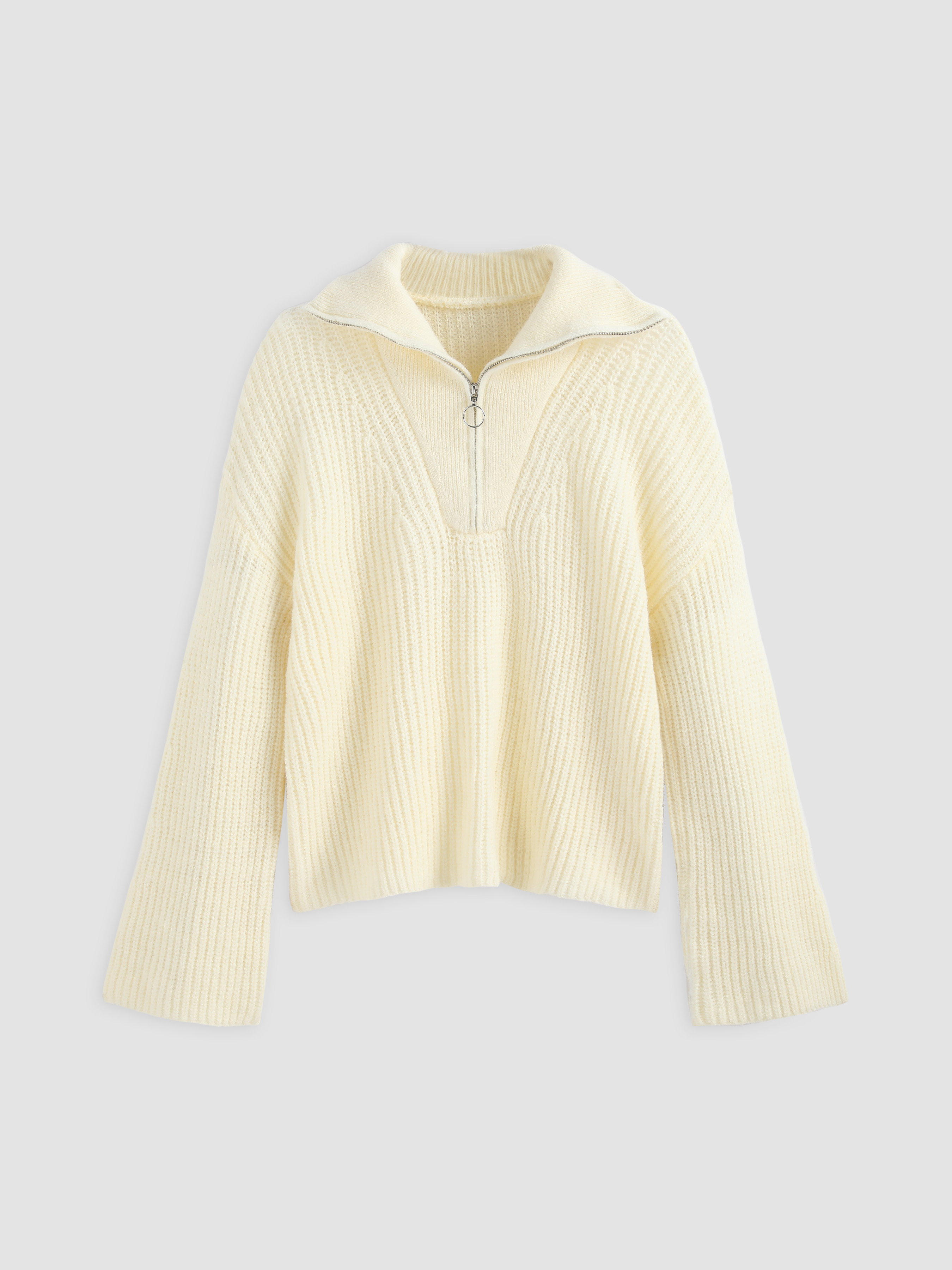 Solid Collar Zipper Sweater Cider