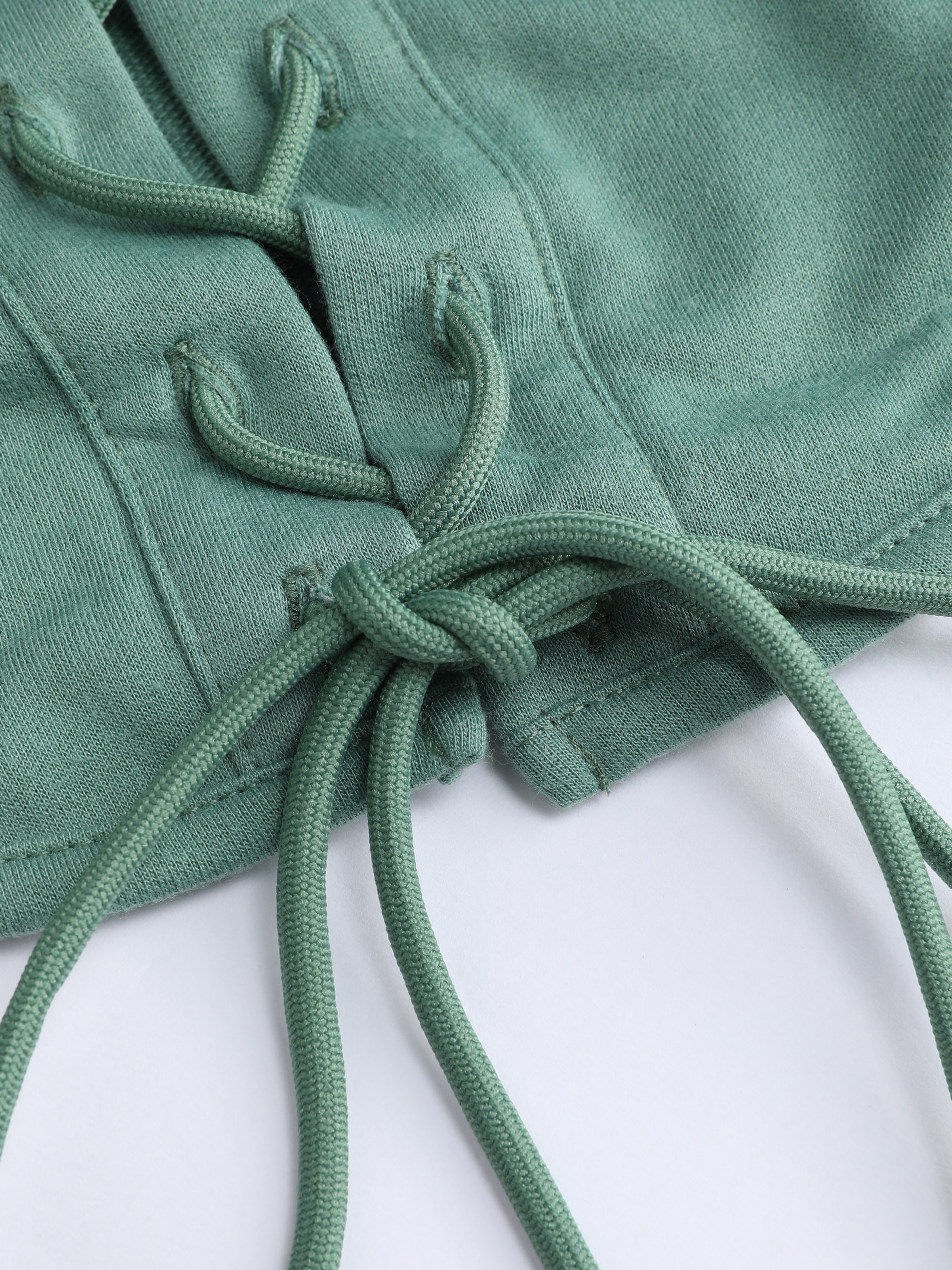 Terry Solid Lace Up Crop Hoodie For Daily Casual Vacation