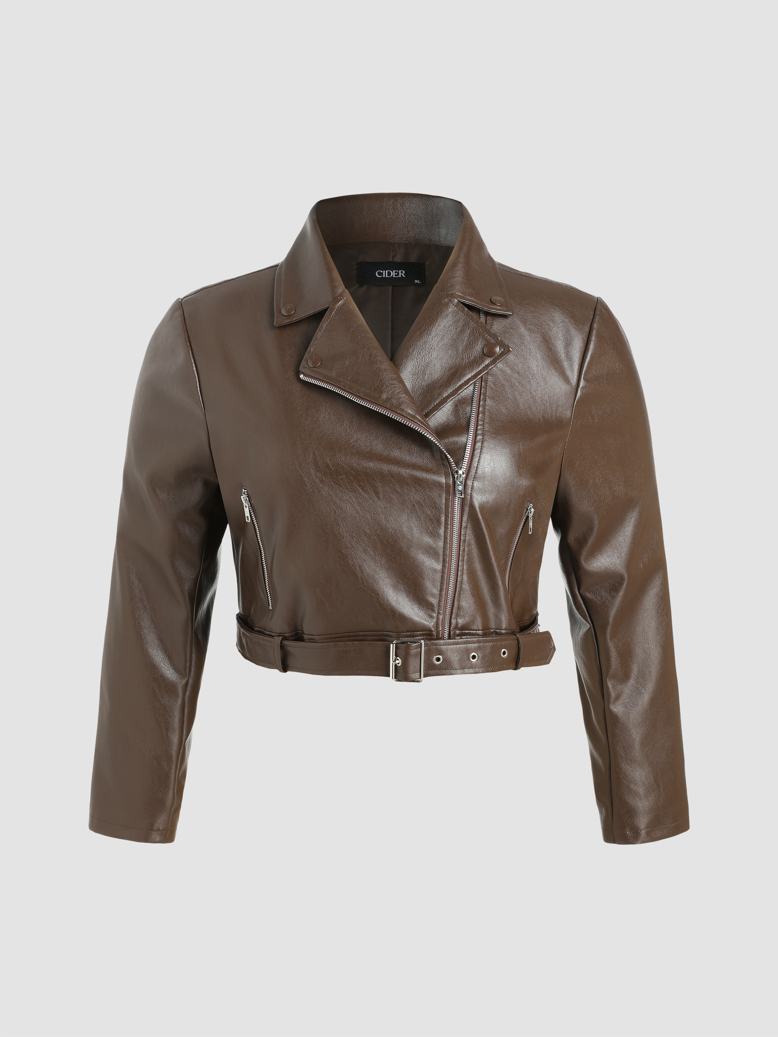 Faux Leather Zip Up Jacket Curve & Plus - Cider