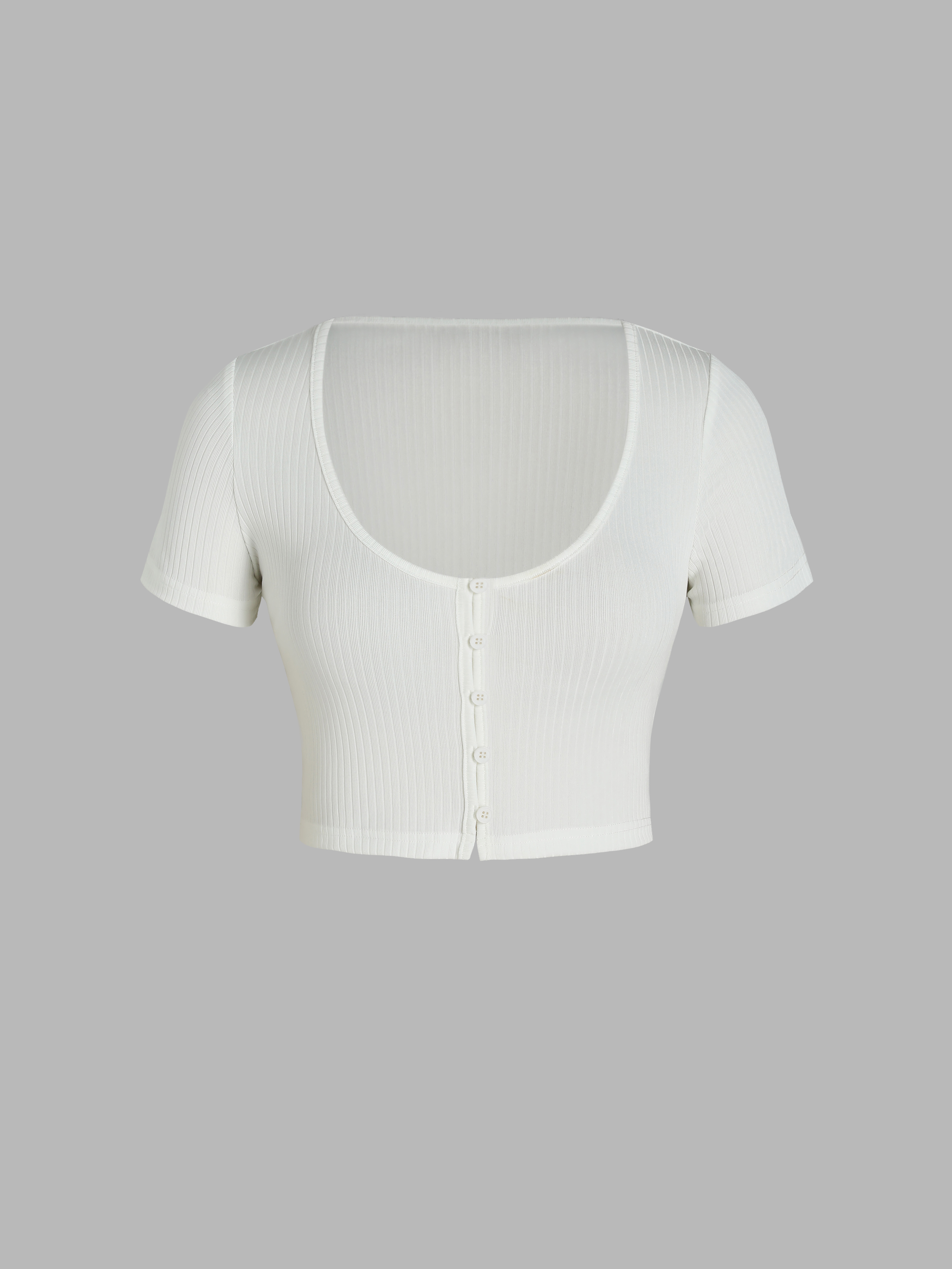 Rib Uneckline Button Up Crop Top Cider