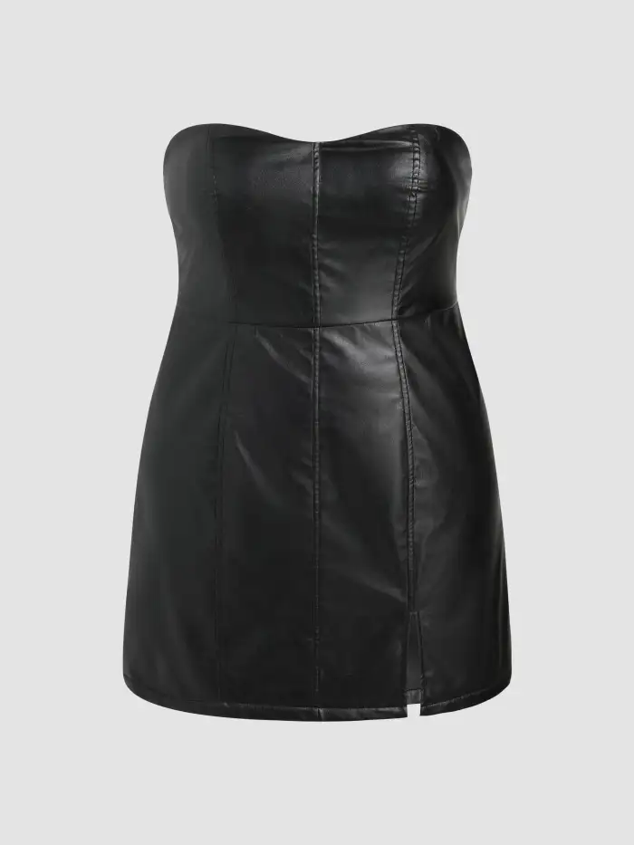 Curve & Plus Faux Leather Mini Dress For Music Festival/Live House  Party/Clubbing