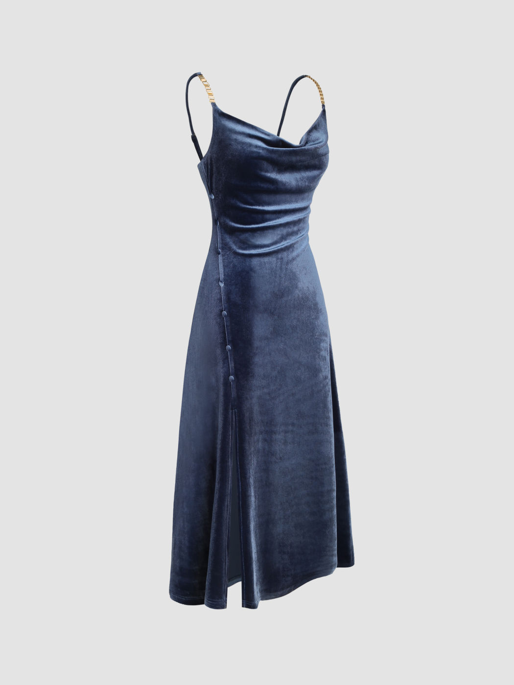 Velvet Cowl Neckline Velvet Split Cami Midi Dress For Date Party ...