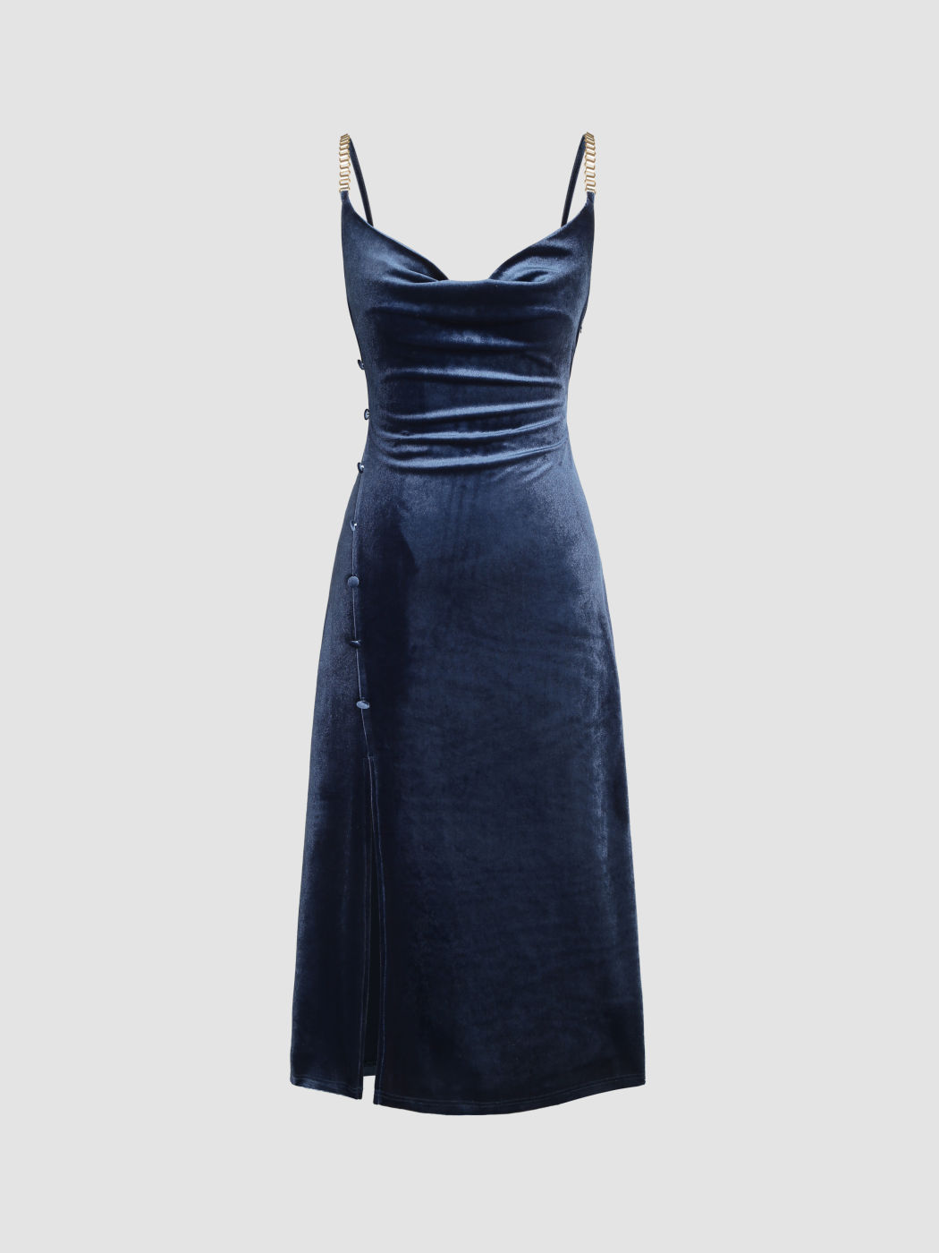 Velvet Cowl Neckline Velvet Split Cami Midi Dress For Date Party ...