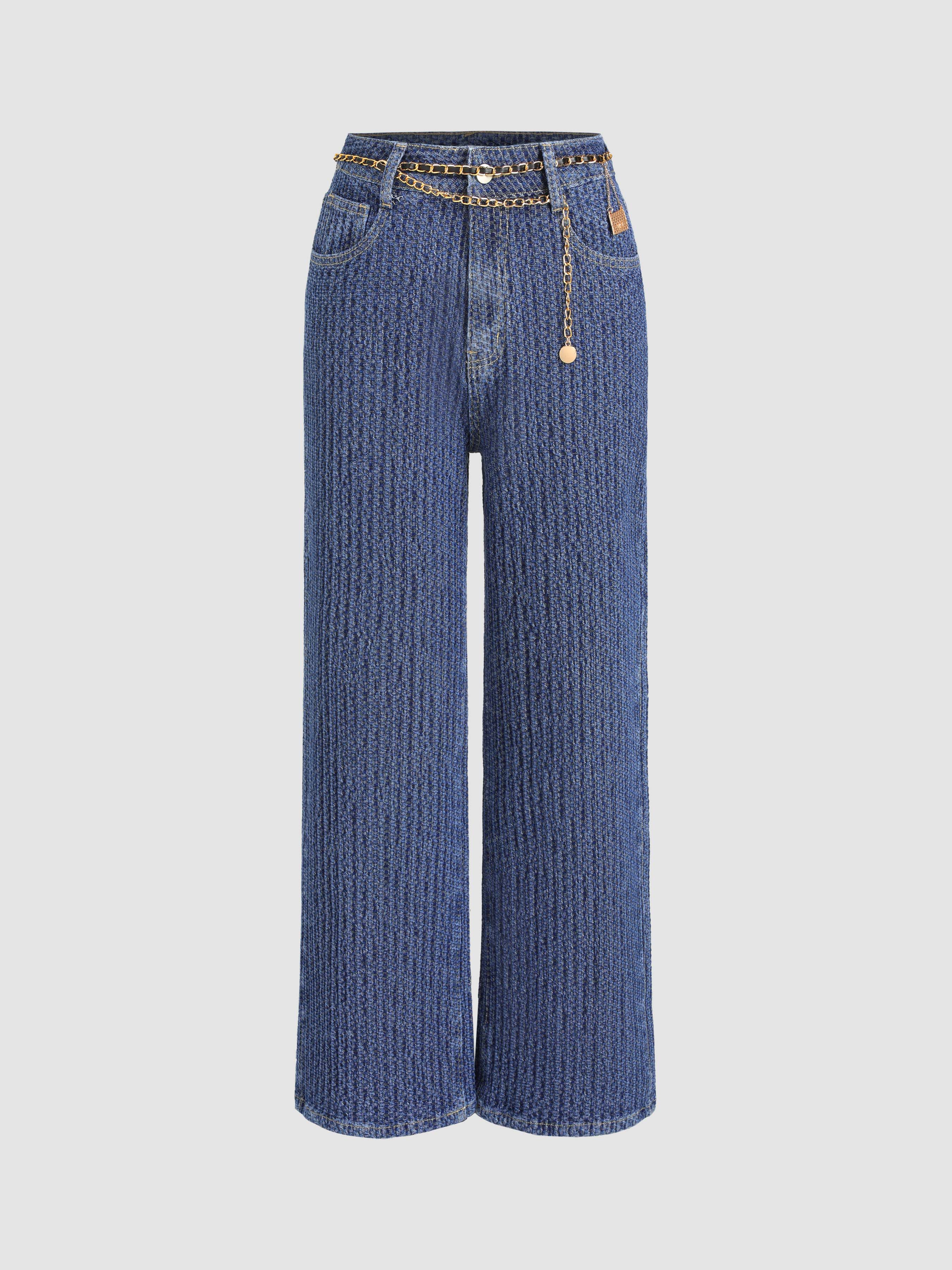 Denim Oversized Jeans With Waist Chain - Cider