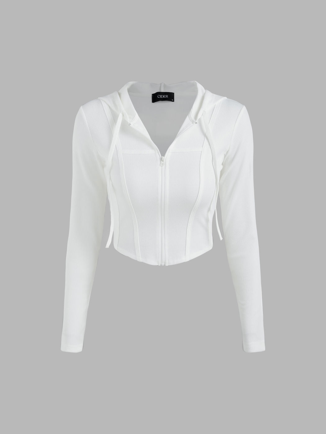  Einfarbiger Reißverschluss mit Kordelzug Kapuzen-Strick-Crop Top