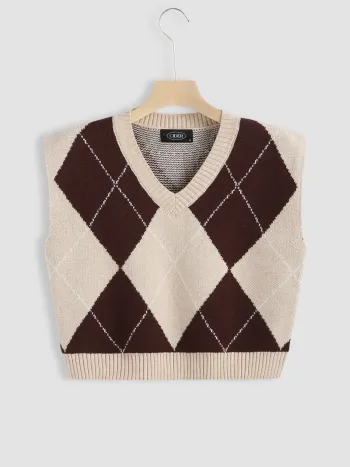 Zweifarbige Argyle-Weste aus Strick