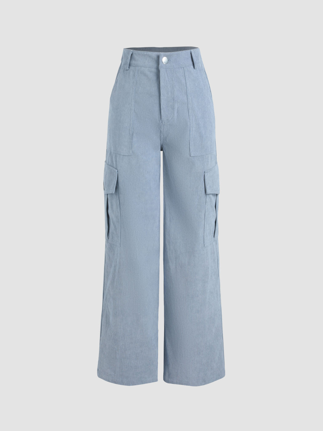 Solid Corduroy Cargo Straight Leg Pants