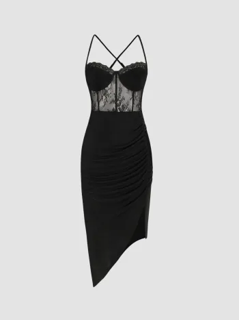 Spitzen-Rusche-Split-Cami-Midikleid