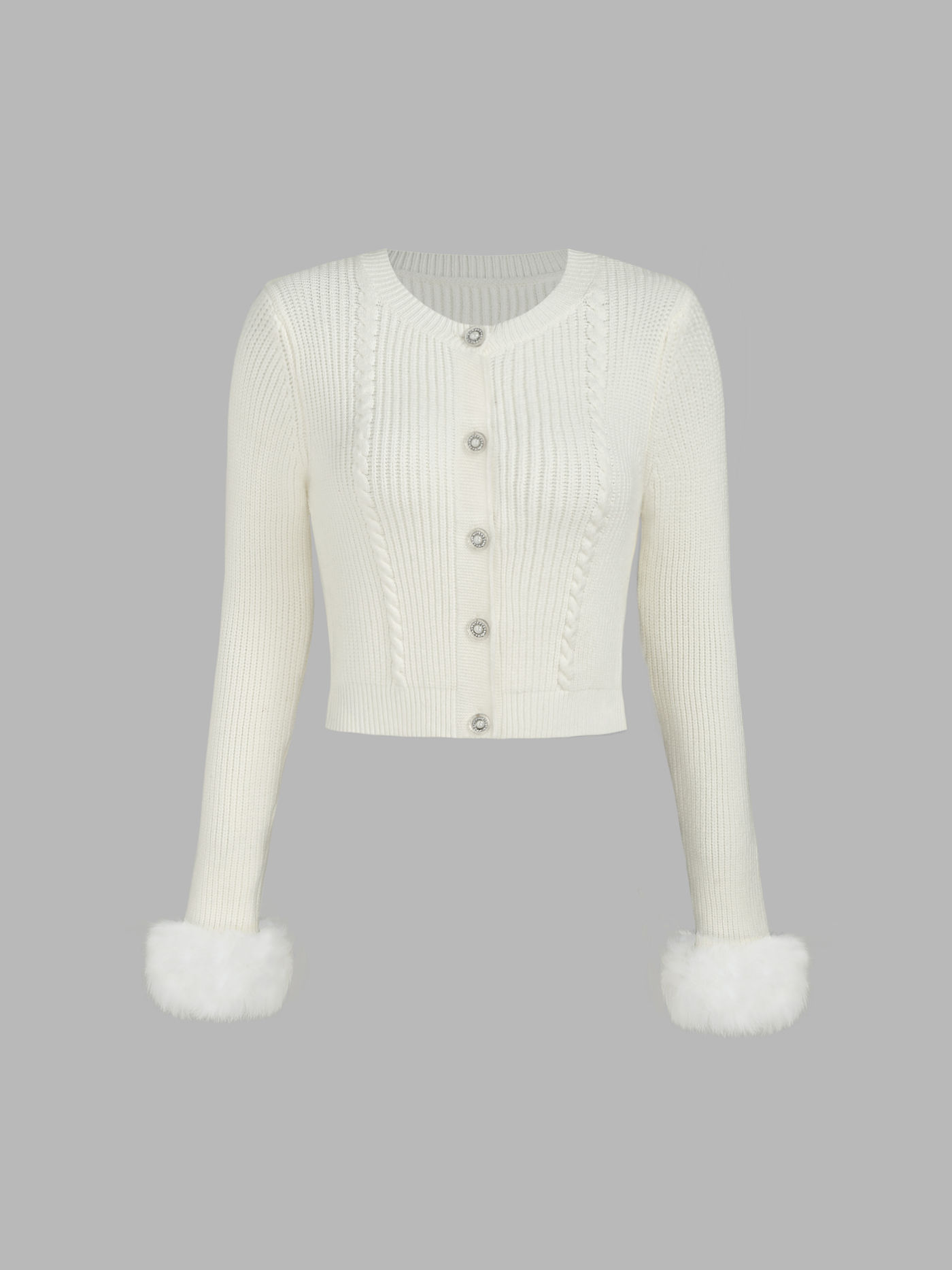 Faux Fur Trim Knitted Cardigan