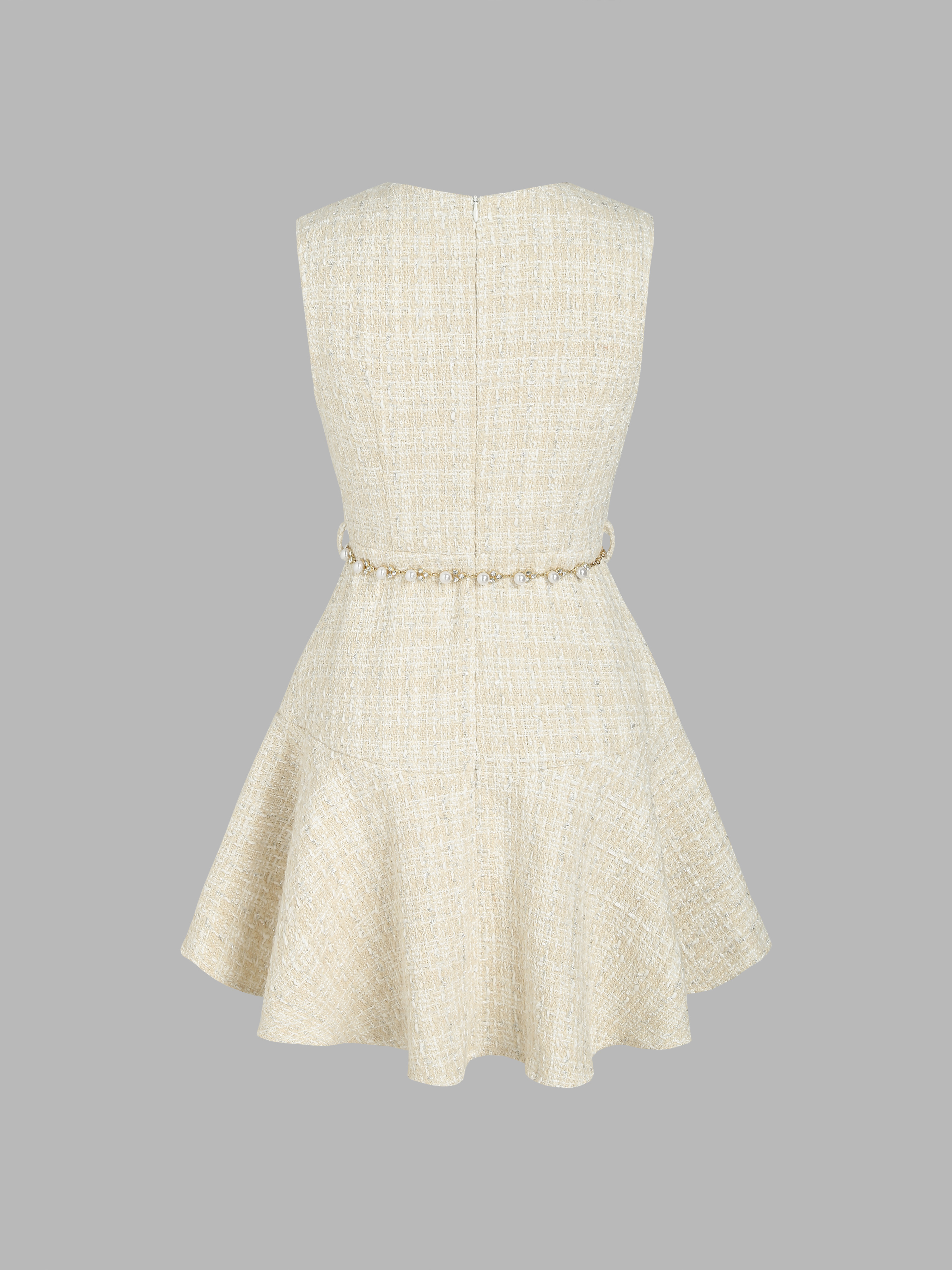 【DEARMINE】Zenon V-Neck Double Tweed Metallic Fringe Tweed Double V Mini Dress