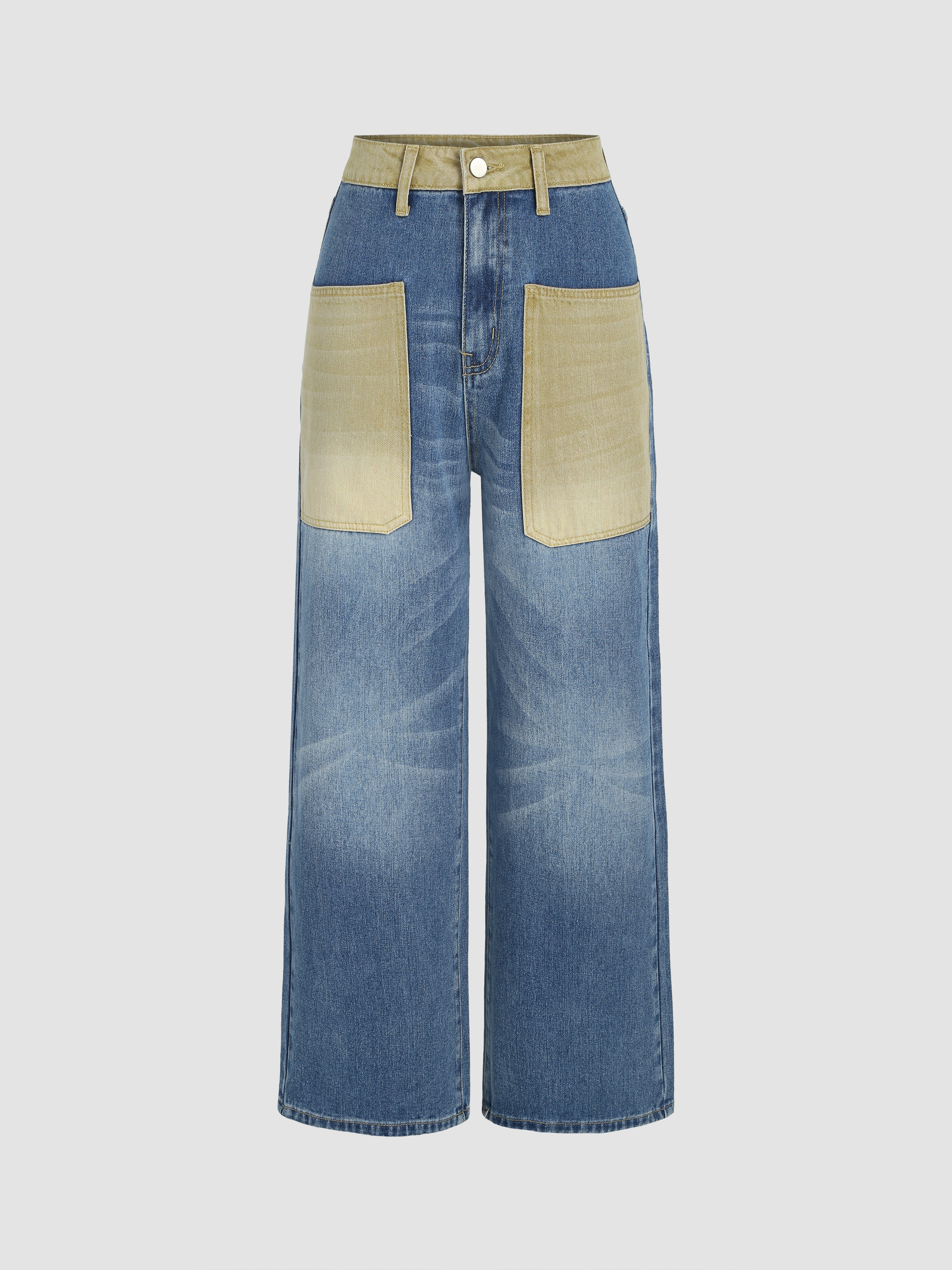 Denim Patchy Straight Leg Jeans For School Daily Casual