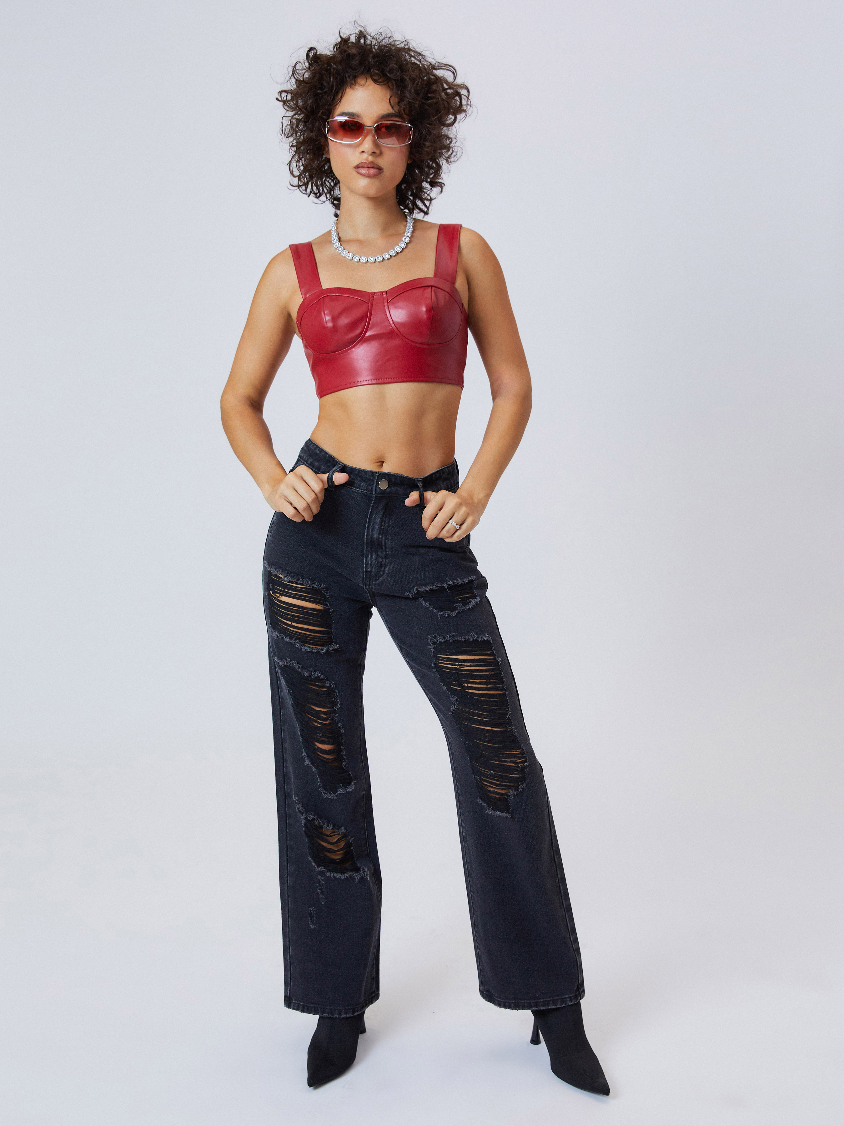 [RECTO] LYON FAUX LEATHER CROP JUMPER☆送料込☆ RECTO] LYON FAUX LEATHER CROP JUMPER☆送料込☆