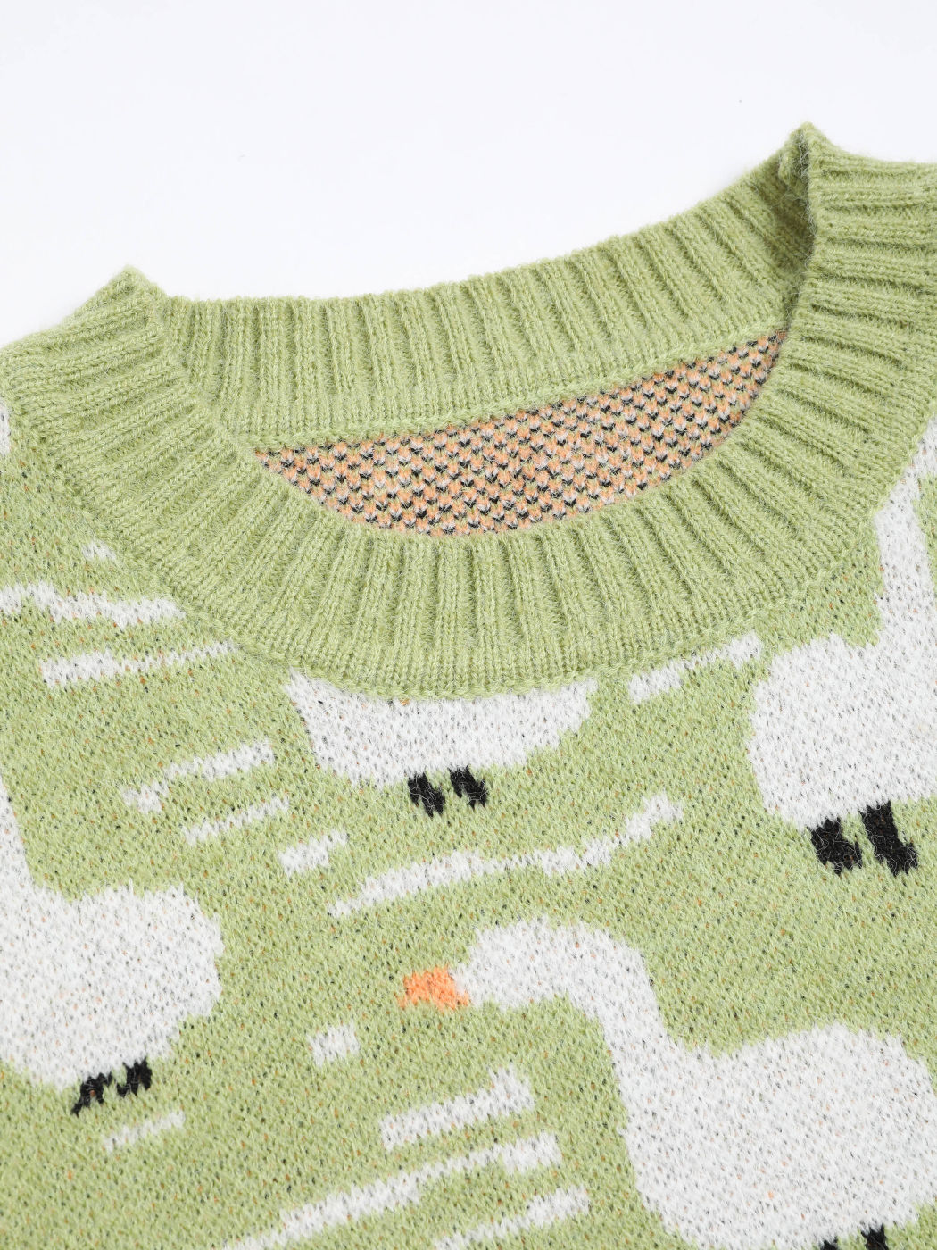 Knit Fabric Duck Pattern Round Neckline Crop Sweater For School Work Home