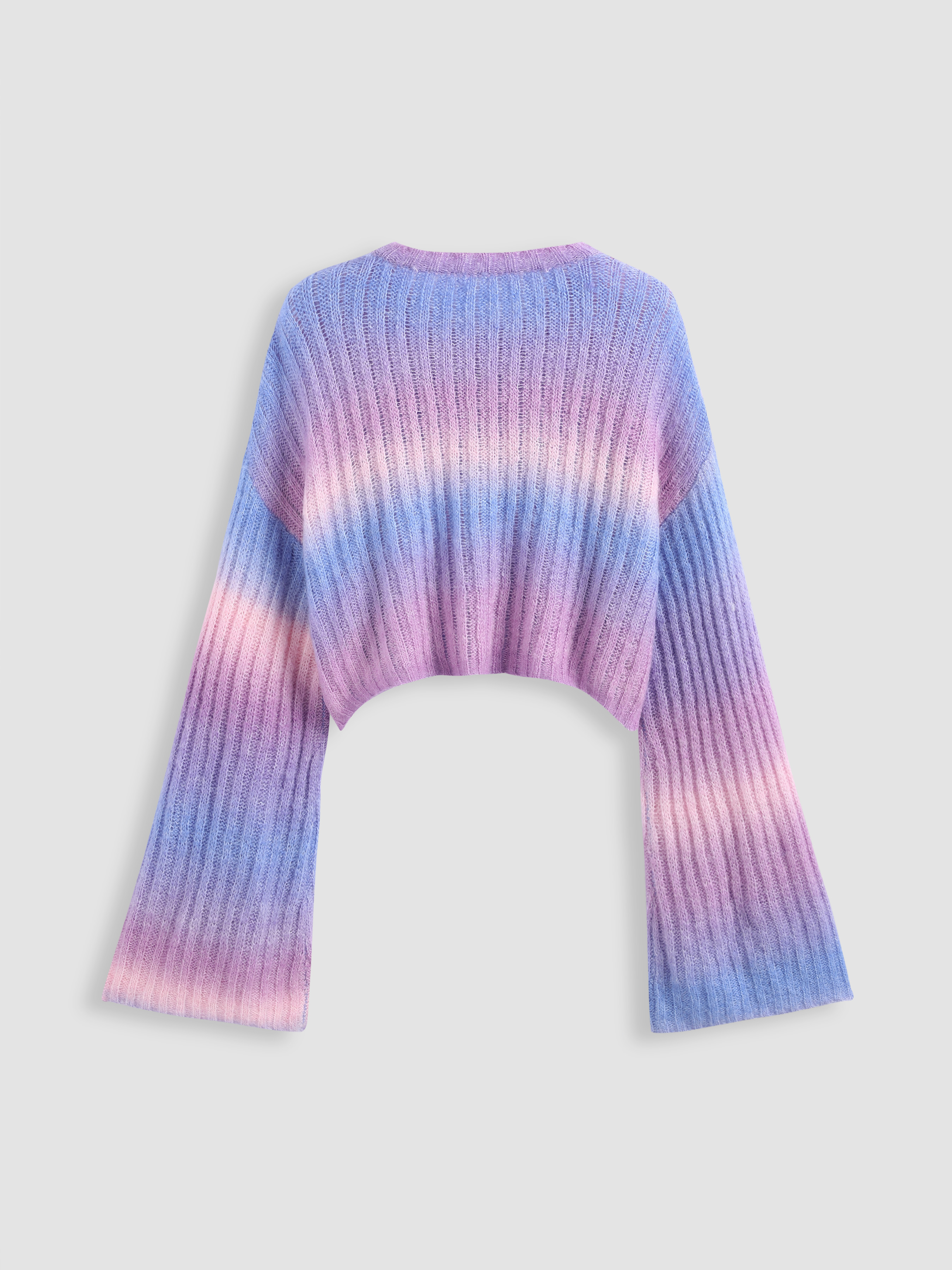 Wool-blend Gradient Striped Bell Sleeve Sweater - Cider