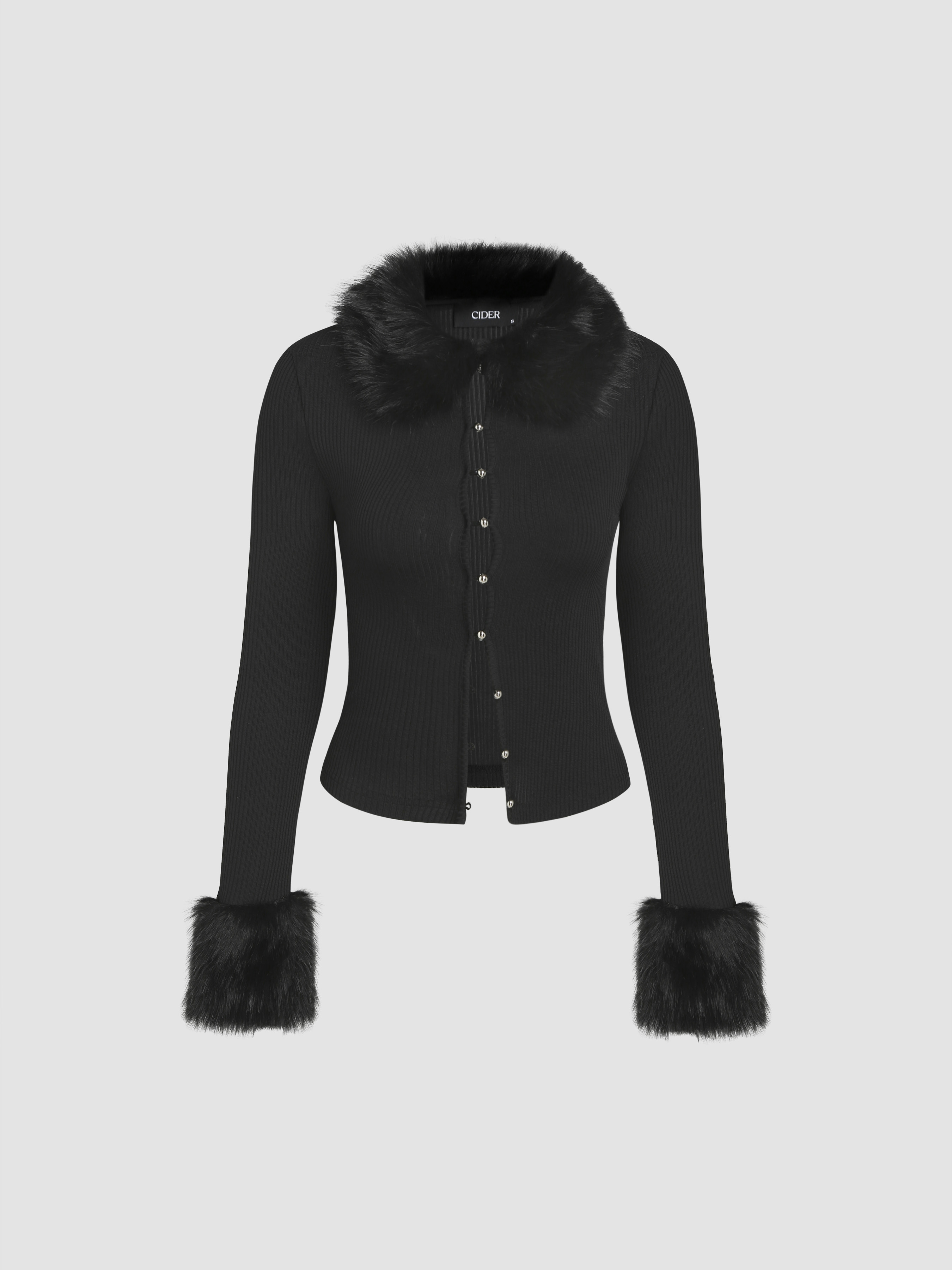 Faux Fur Collar Button Up Jacket For School Work Holiday