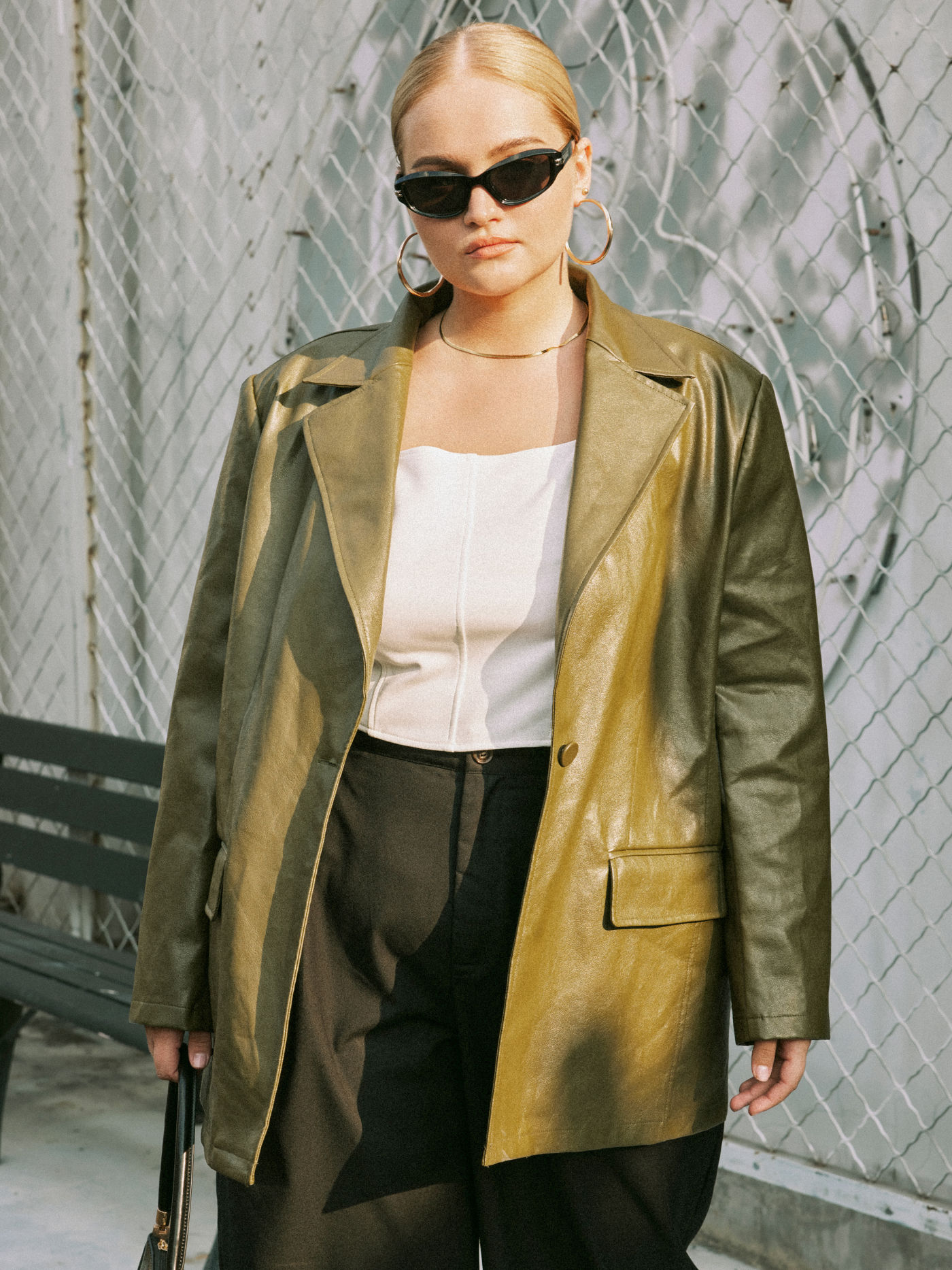 Solid Faux Leather Oversized Blazer Curve & Plus