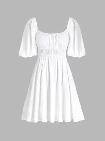 Einfarbiges Minikleid mit Puffärmeln