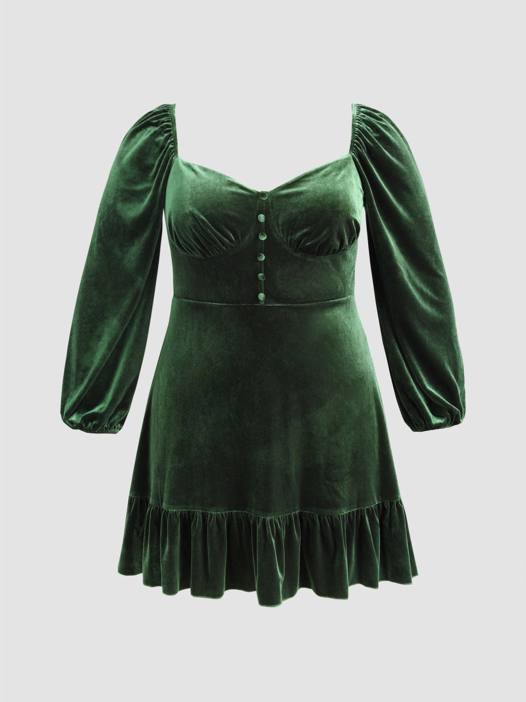 Midikleid aus Samt mit Rüschensaum Kurve & Plus