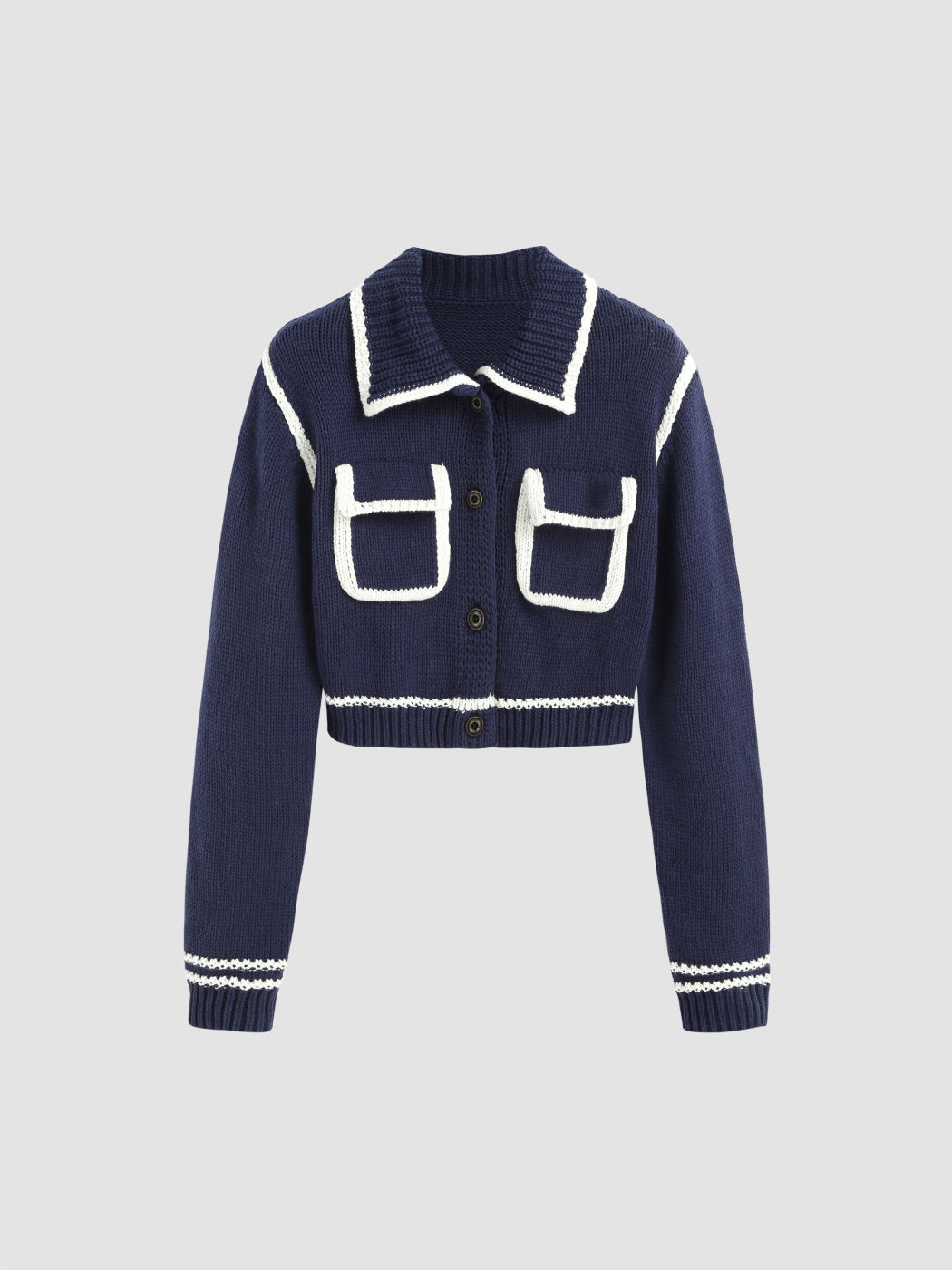 Einfarbiger, kontrastierender Crop-Cardigan mit Knöpfen