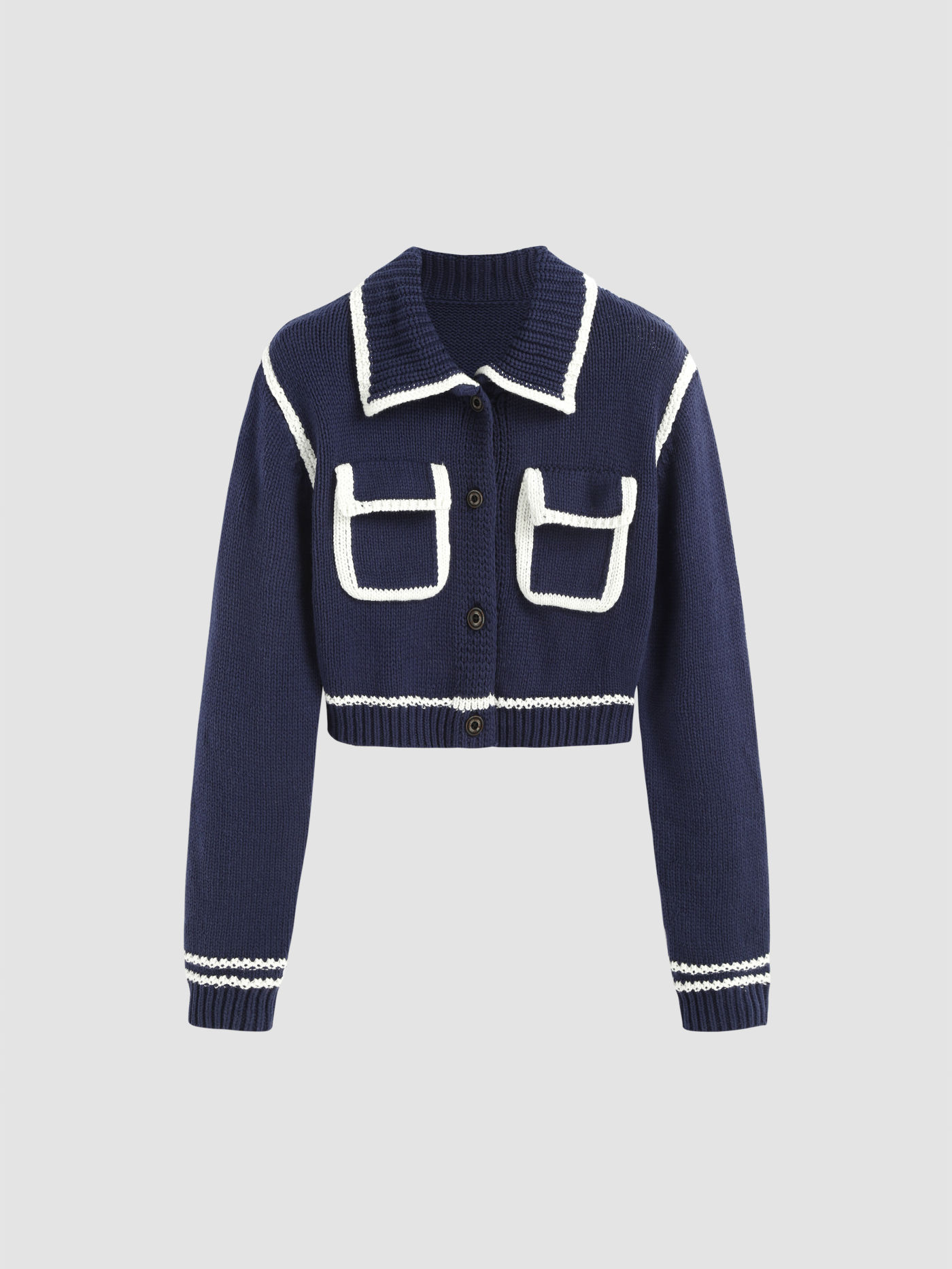 Solid Contrasting Button Up Crop Cardigan