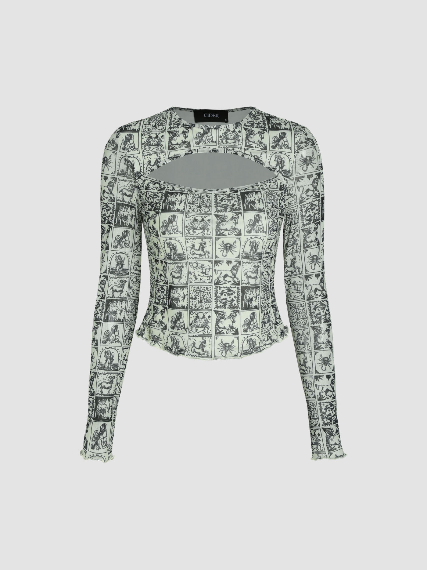 Langärmliges T-Shirt mit Mesh-Grafik und ausgeschnittenem Muster