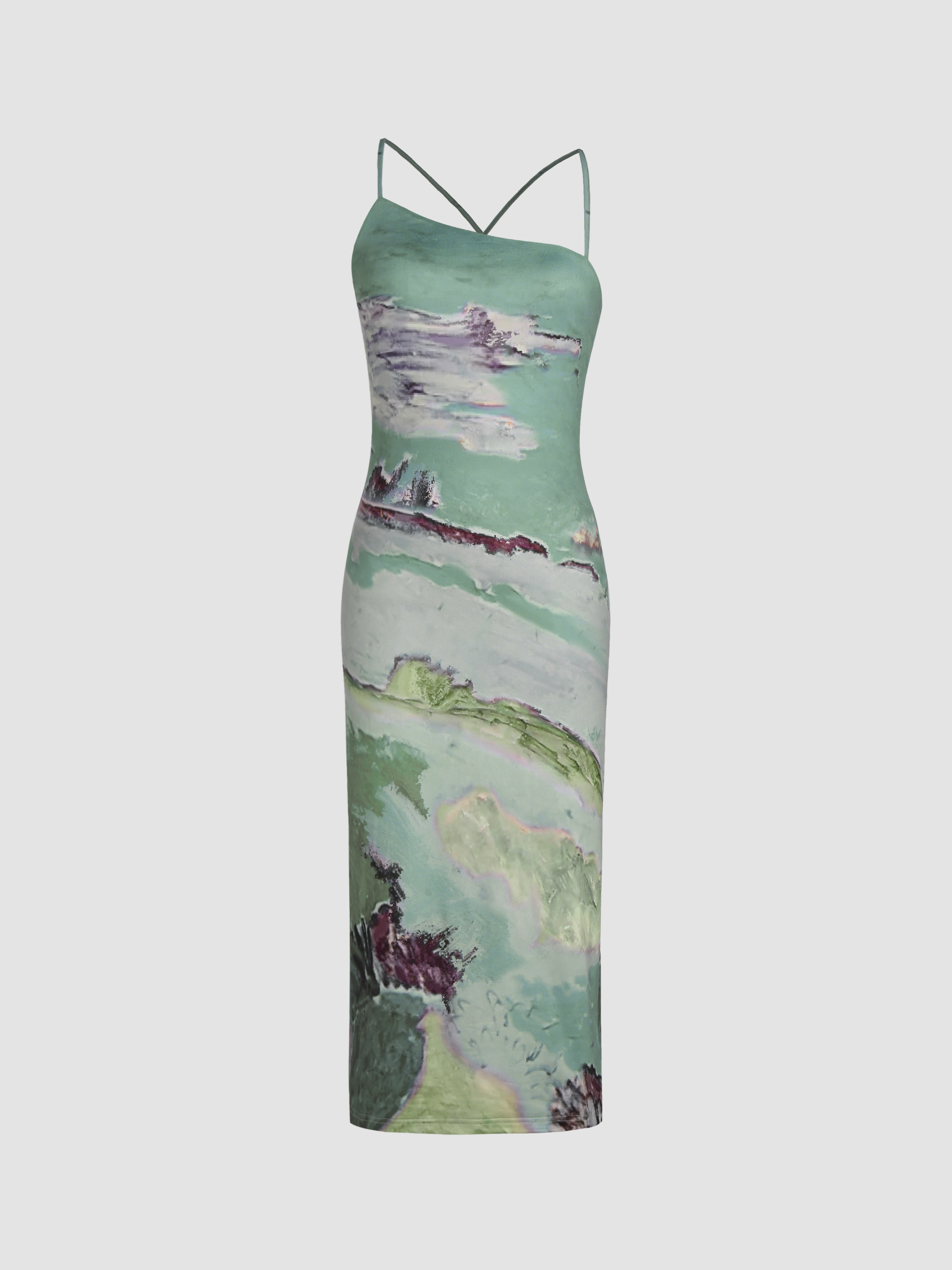 Woven Asymmetrical Neck Graphic Maxi Dress Cider