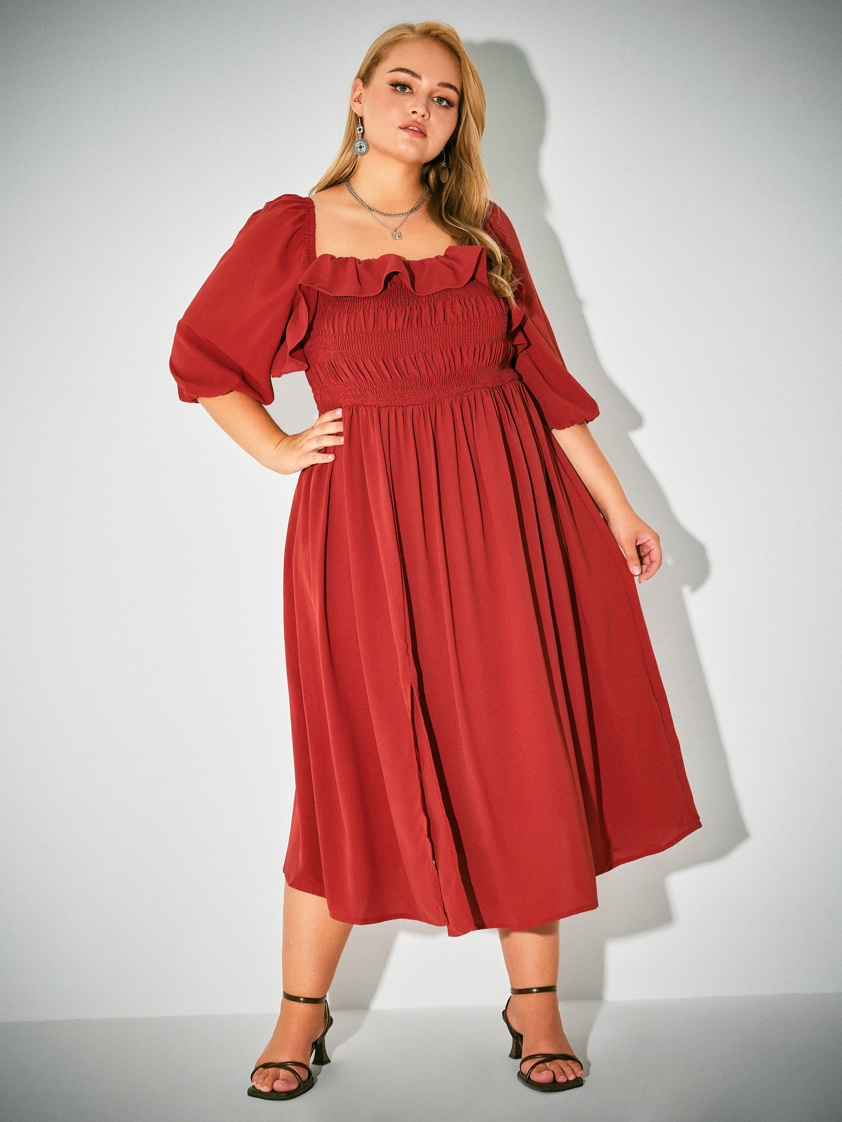 Ruffle Slit Dress Curve & Plus - Cider