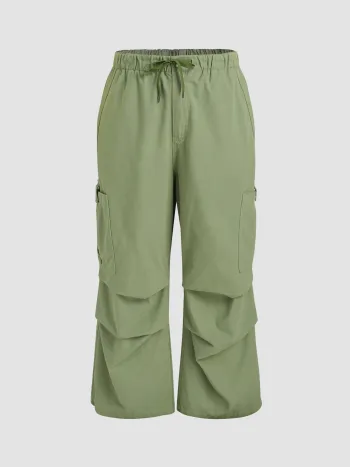 Denim Drawstring Pocket Cargo Pants Curve & Plus