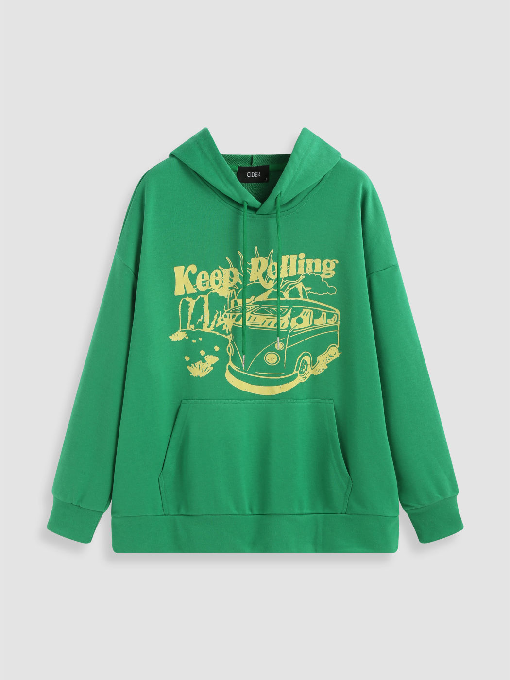 Terry Bus Pattern Drawstring Oversized Hoodie