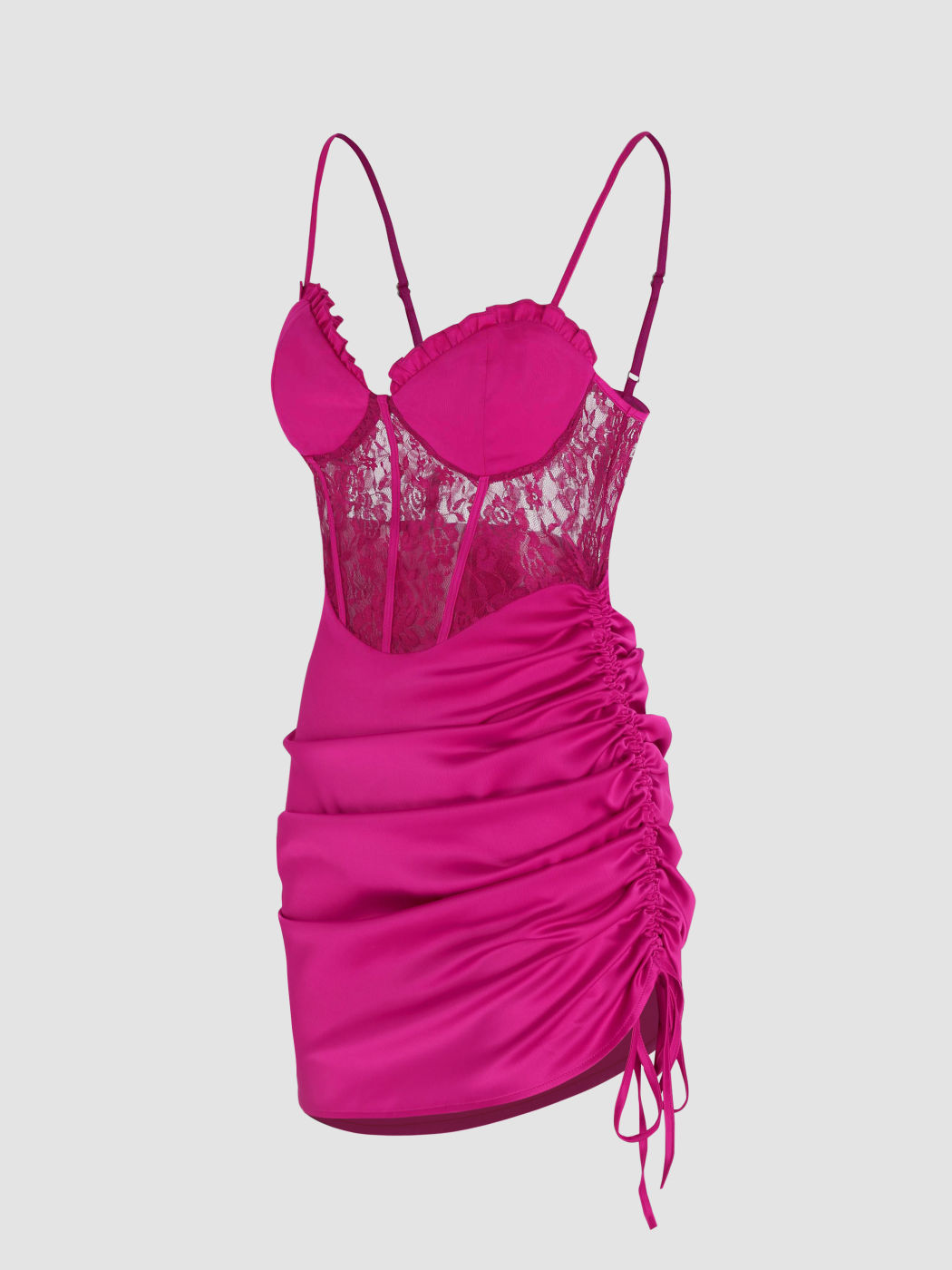 Solid Lace Corset Drawstring Cami Short Dress