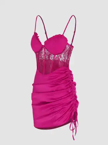 Kurzes Cami-Kleid mit festem Korsett und Kordelzug aus Spitze