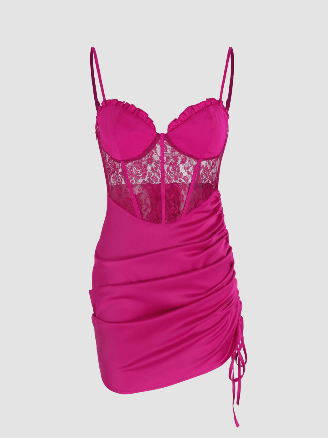 Solid Lace Corset Drawstring Cami Short Dress