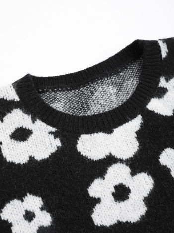 Floral Bell Sleeve Knitted Crop Top For Daily Casual Date Picnic Coffee ...