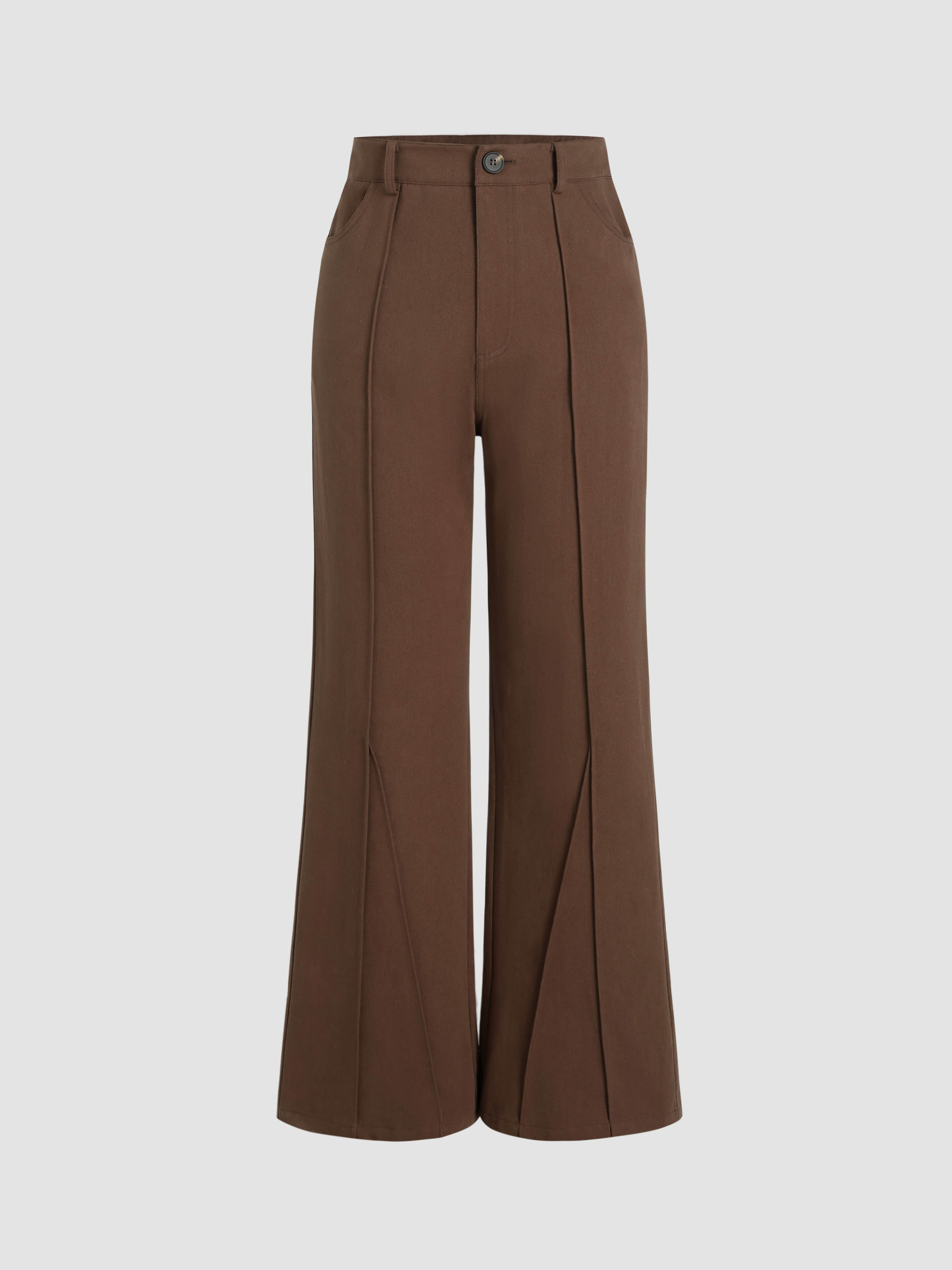 Solid Mid Waist Wide Leg Trousers - Cider