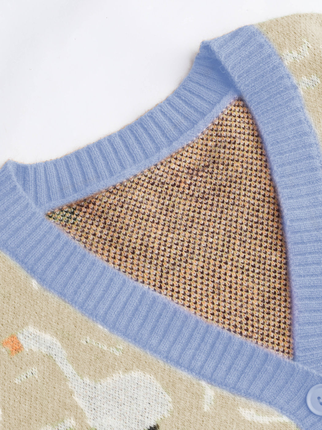  Entenmuster Kontrast Strickjacke