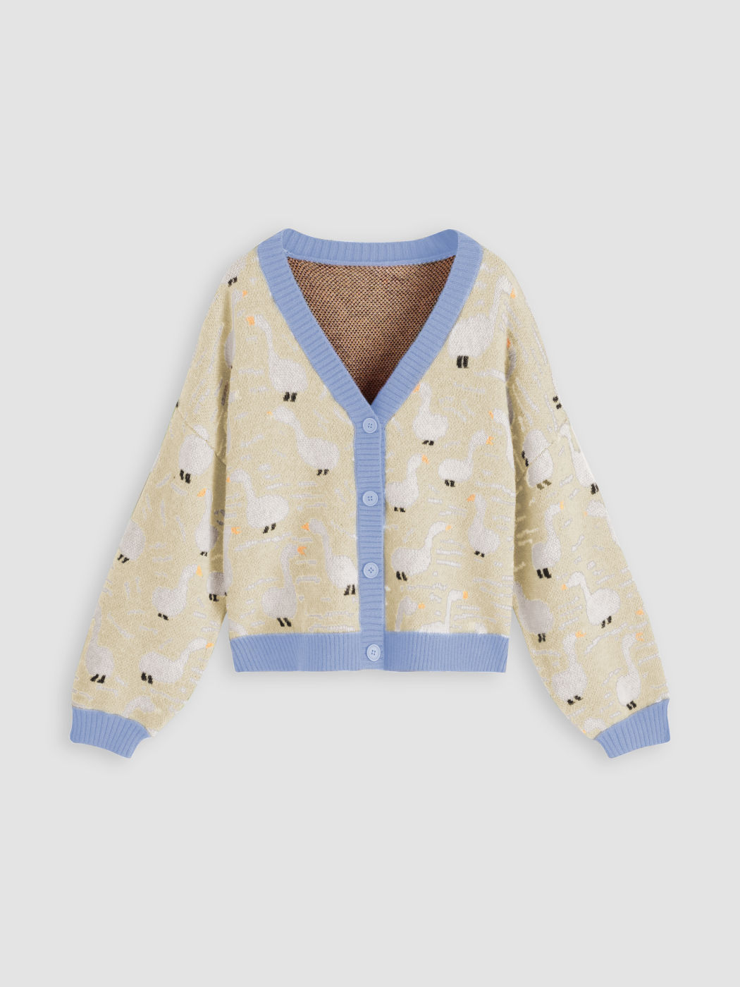  Entenmuster Kontrast Strickjacke