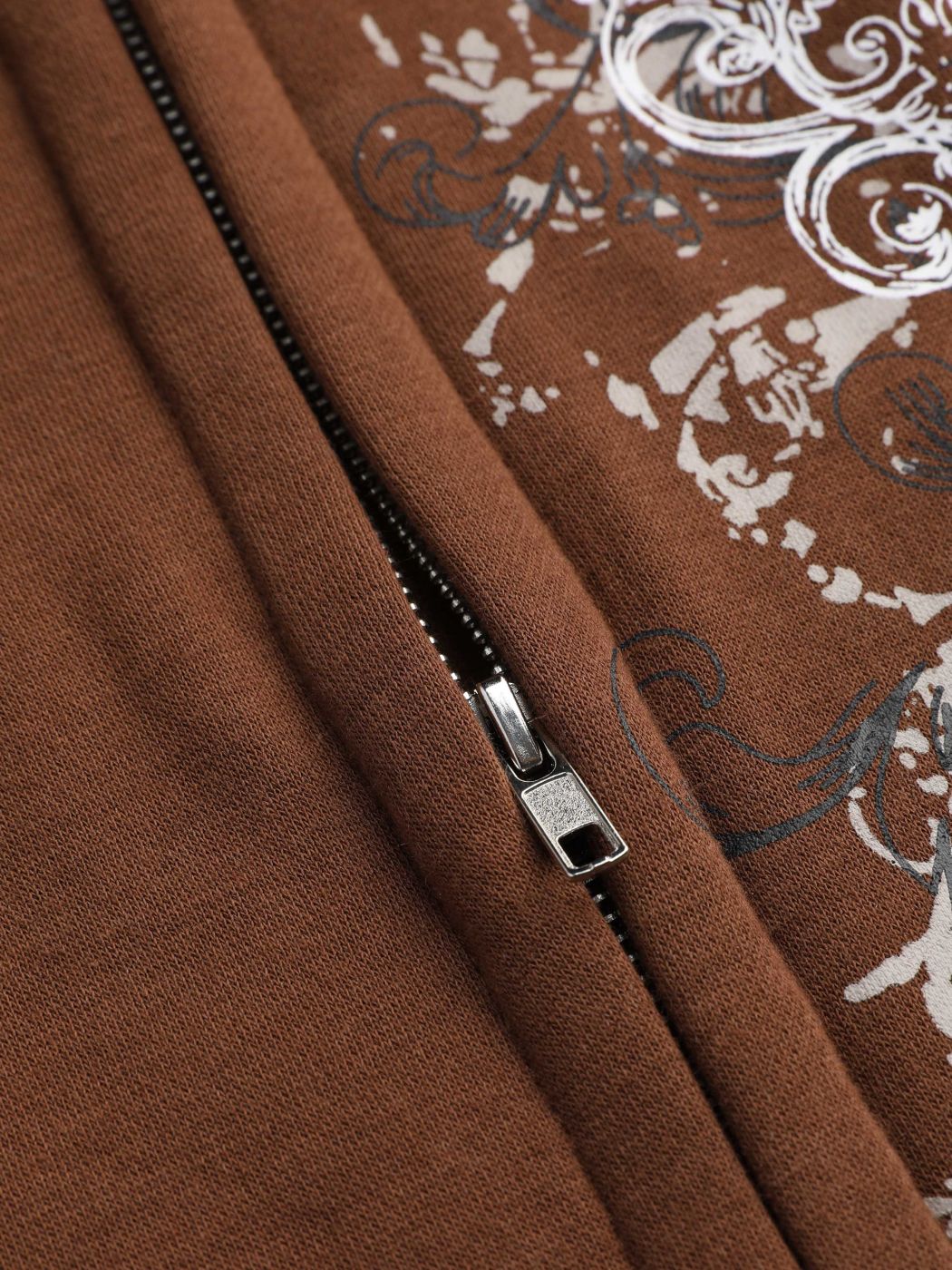 Terry Graphic Zip Up Drawstring Oversized Hoodie