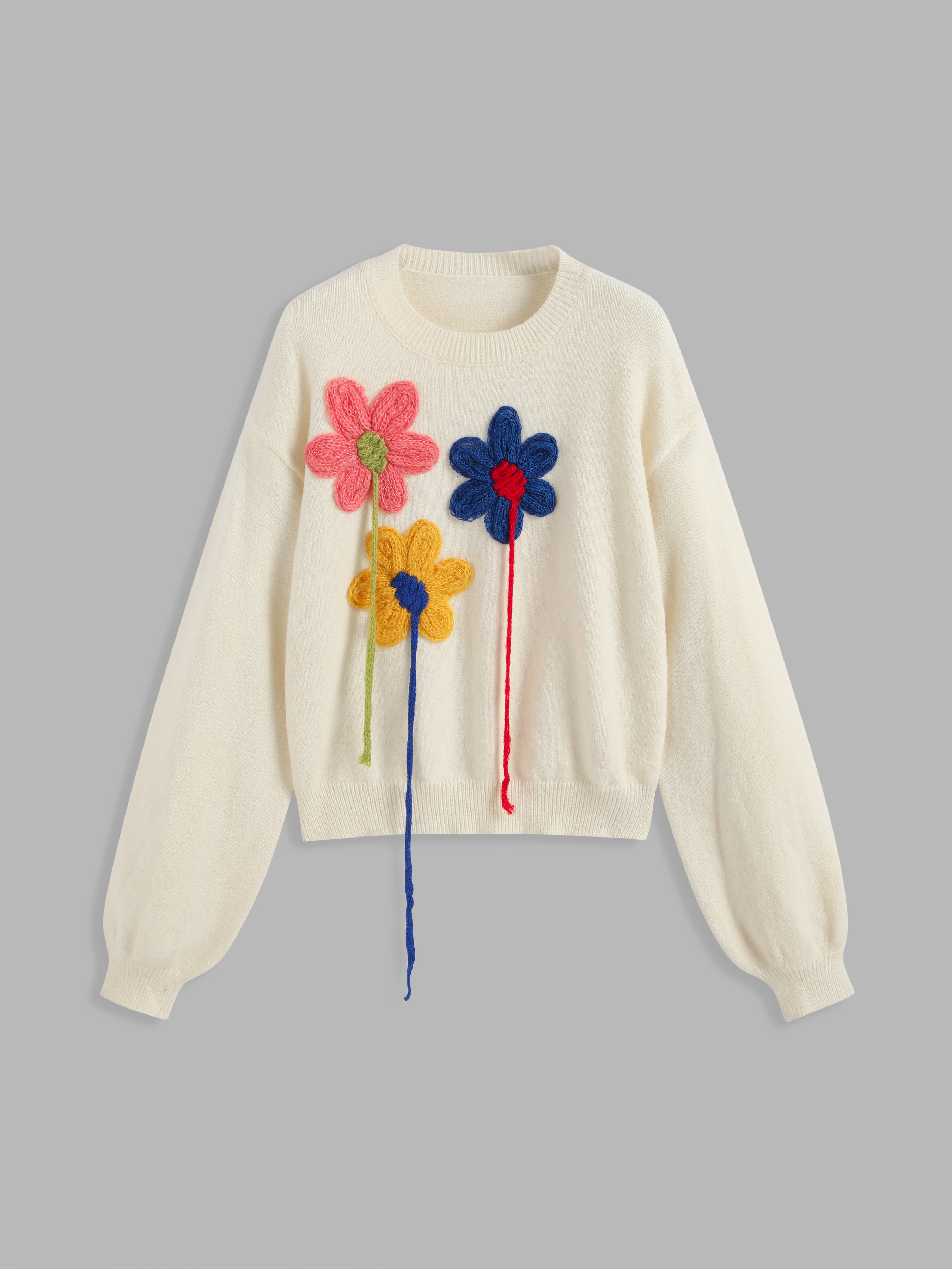 Floral Crochet Long Sleeve Sweater - Cider